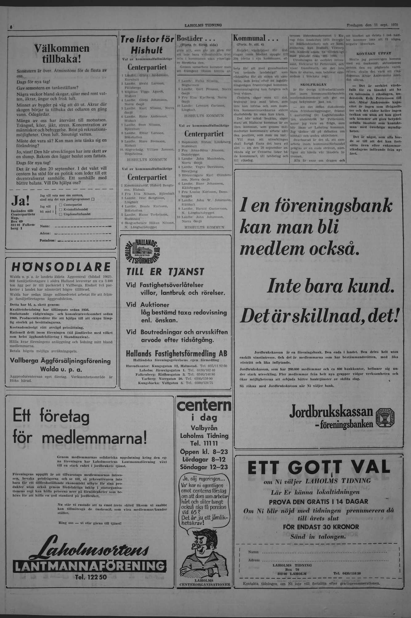 Laholms Tidning Fredag 11 september 1970, sida 6