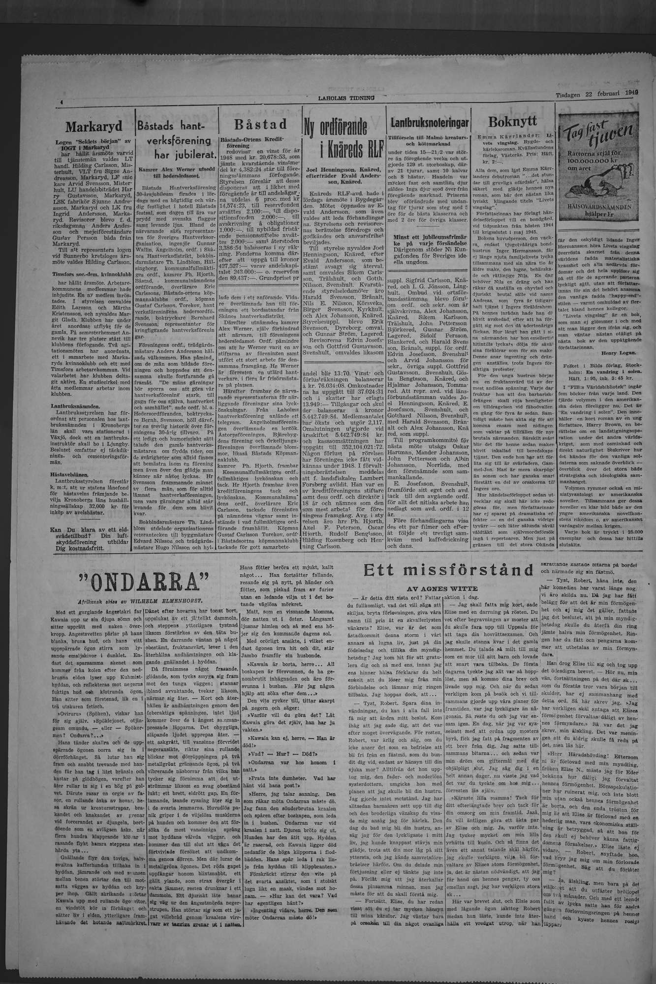 Laholms Tidning Tisdag 22 februari 1949, sida 4
