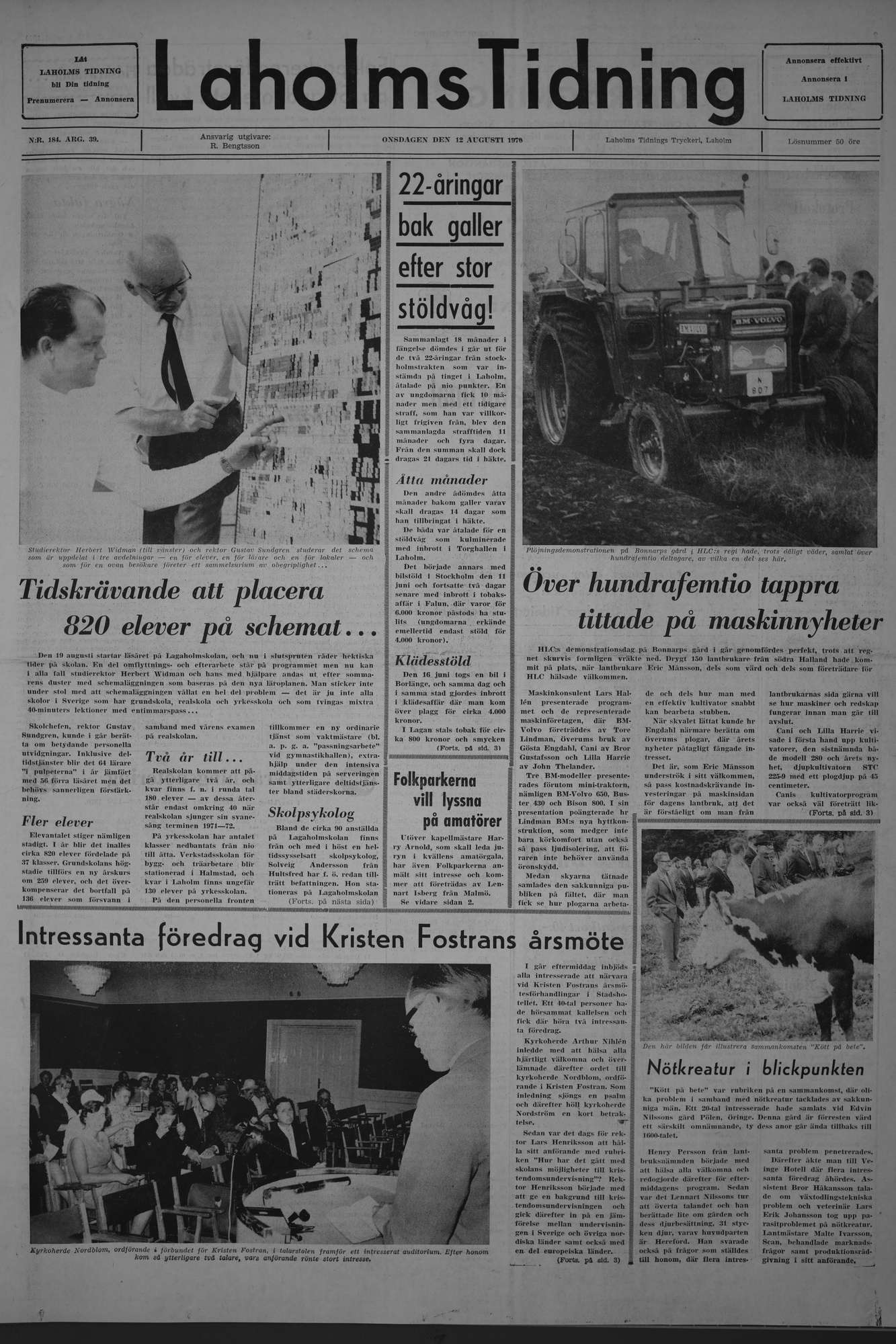 Laholms Tidning Onsdag 12 augusti 1970, sida 1