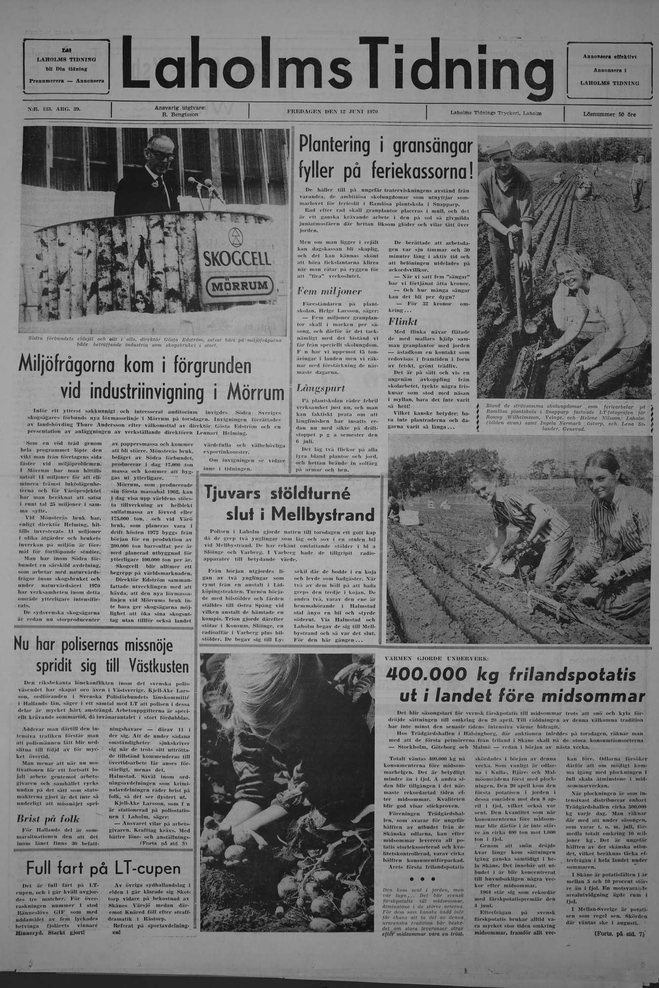 Laholms Tidning Fredag 12 juni 1970, sida 1
