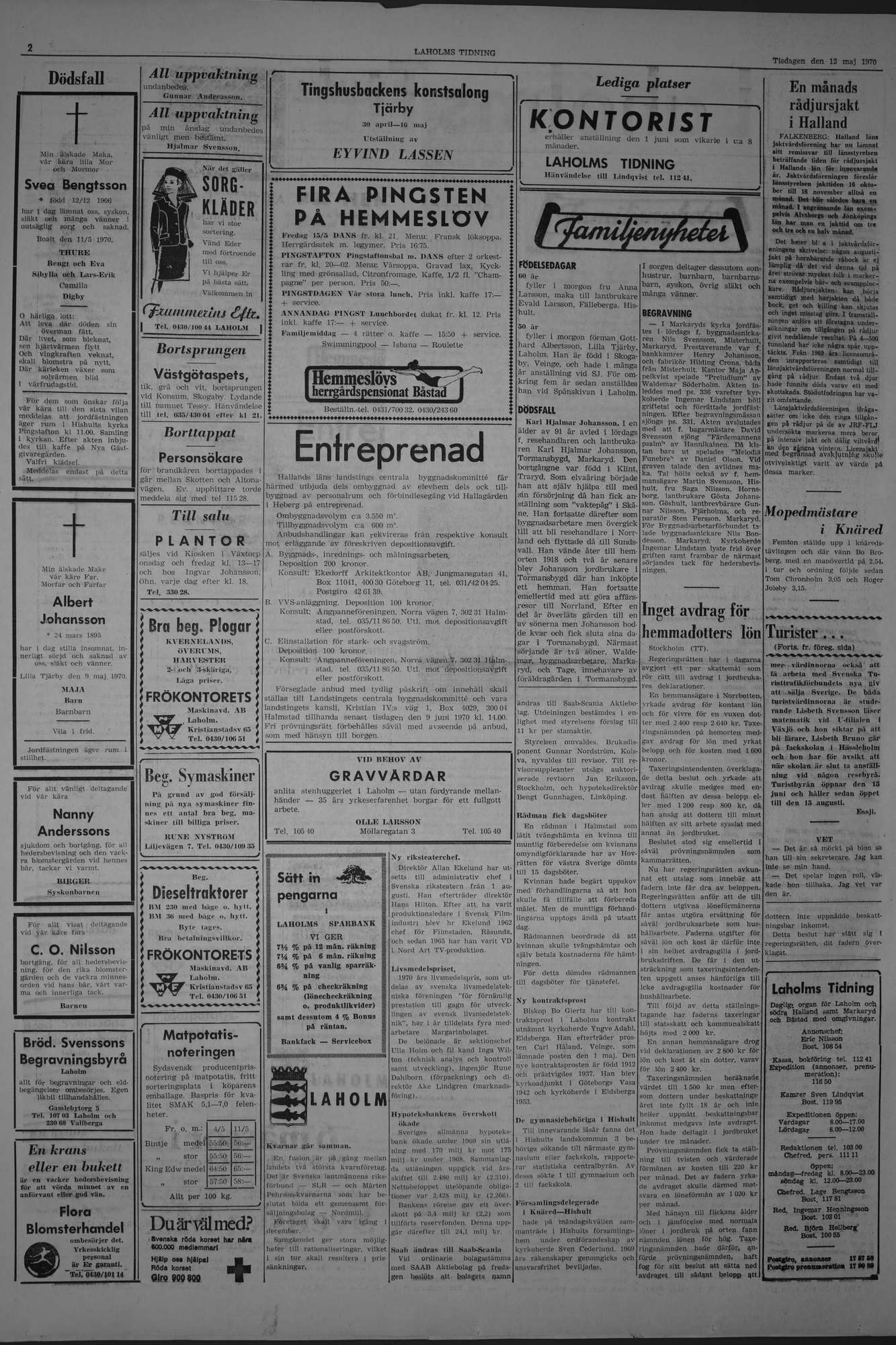 Laholms Tidning Tisdag 12 maj 1970, sida 2