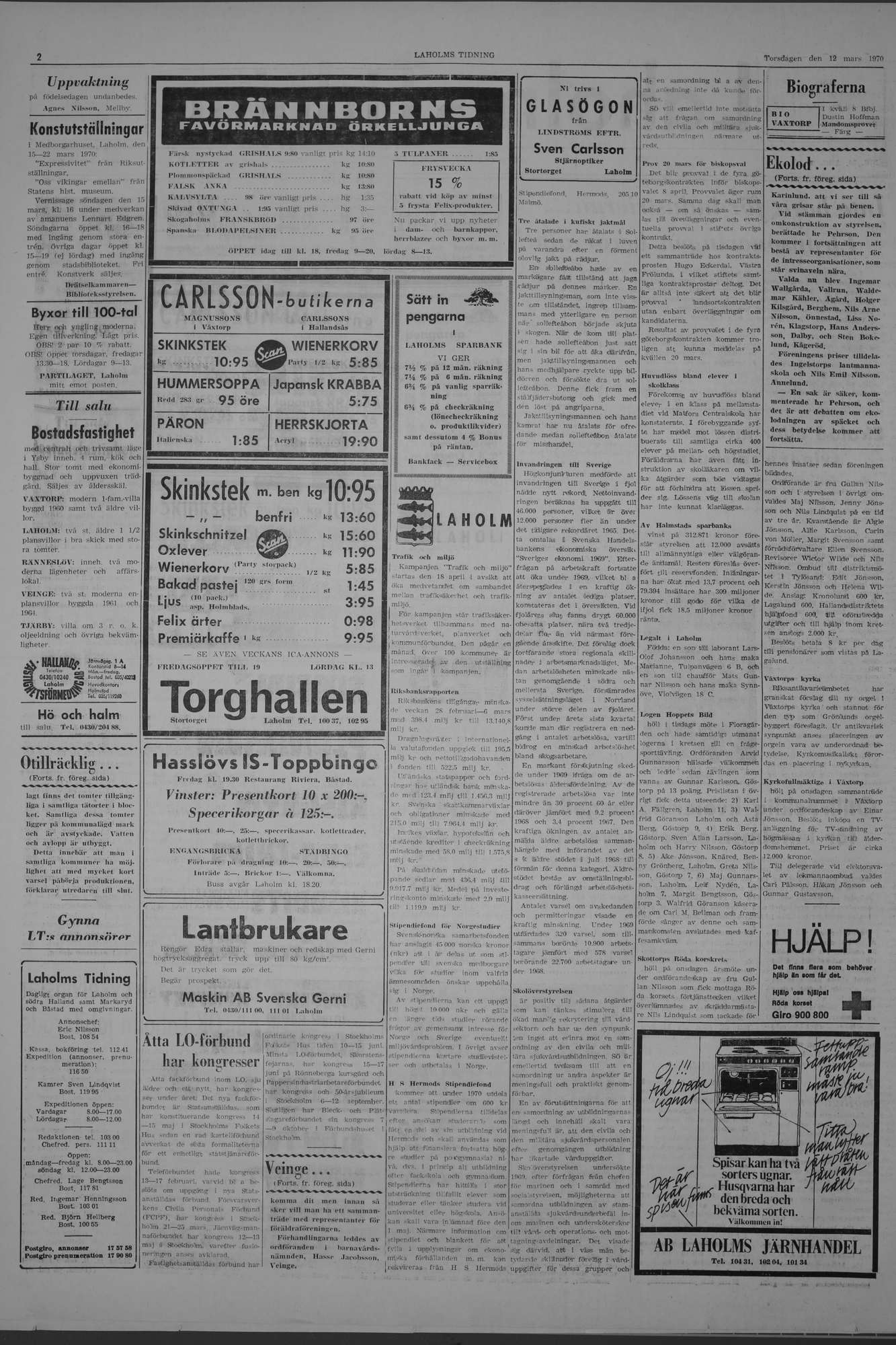 Laholms Tidning Torsdag 12 mars 1970, sida 2