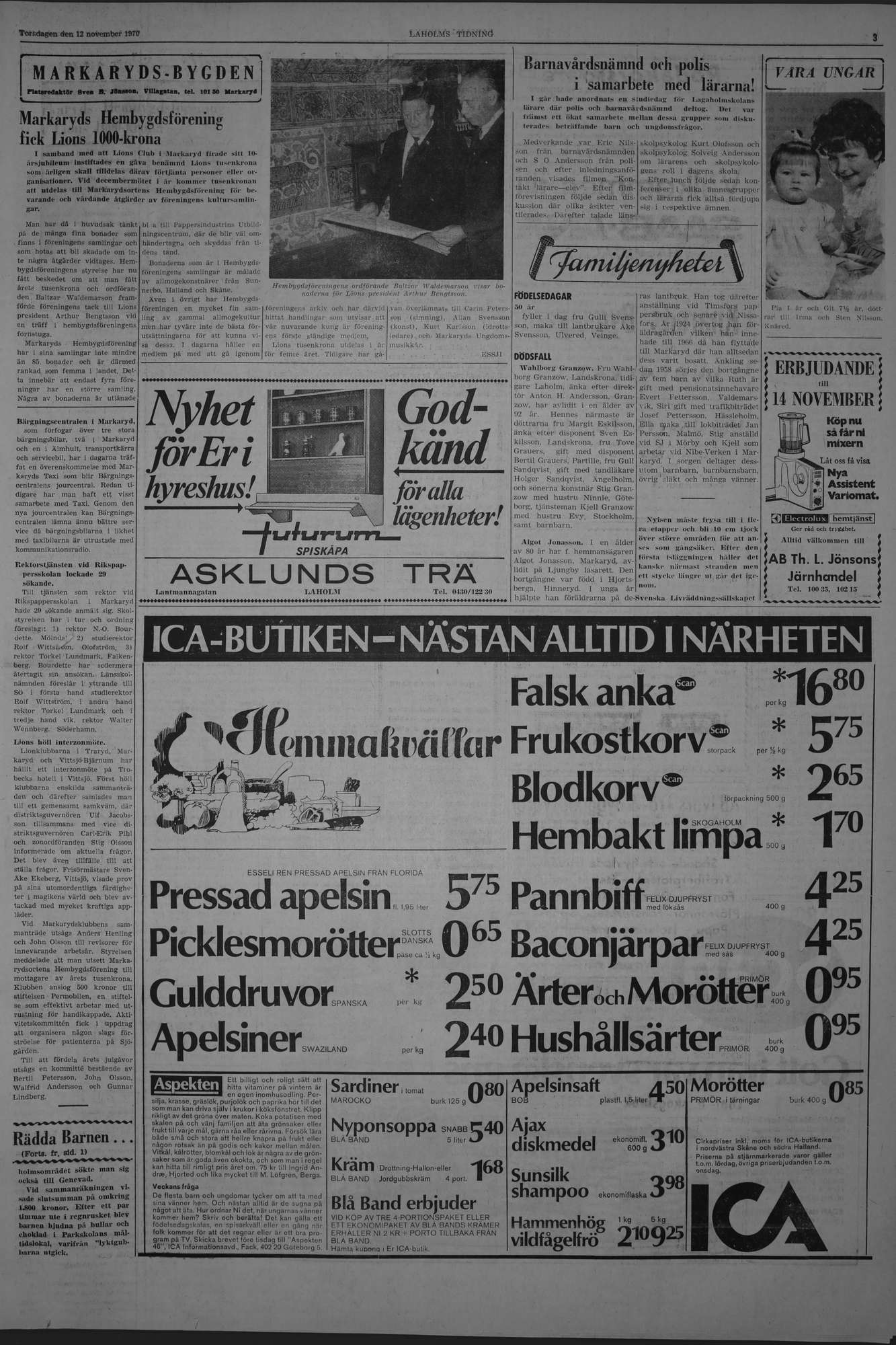 Laholms Tidning Torsdag 12 november 1970, sida 3