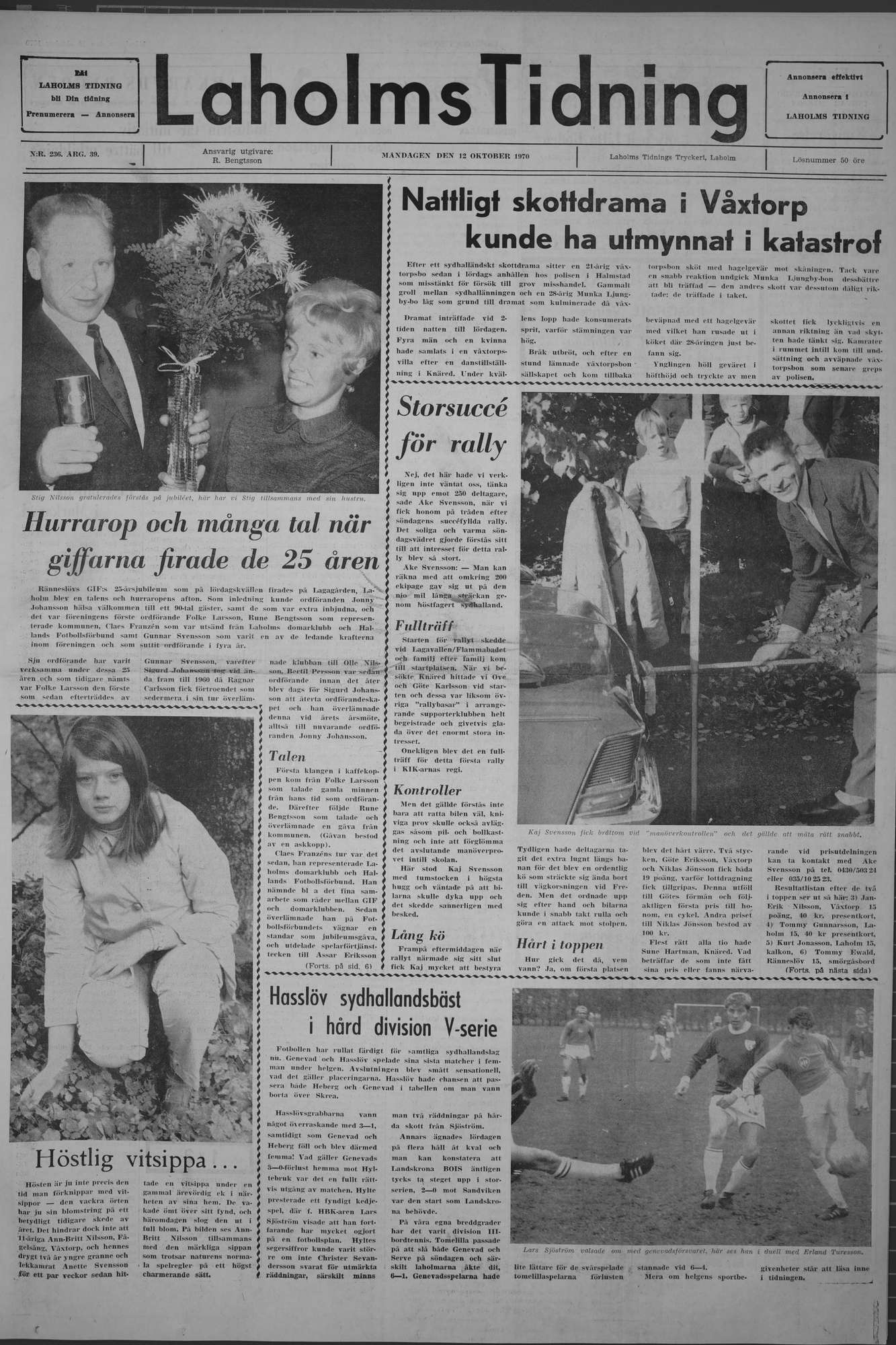 Laholms Tidning Måndag 12 oktober 1970, sida 1