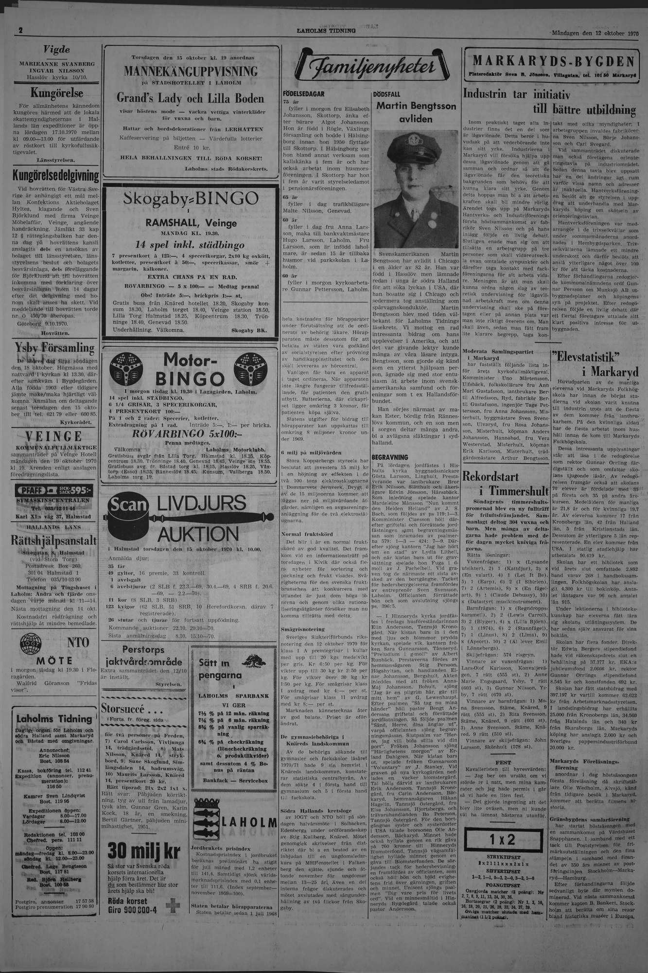 Laholms Tidning Måndag 12 oktober 1970, sida 2