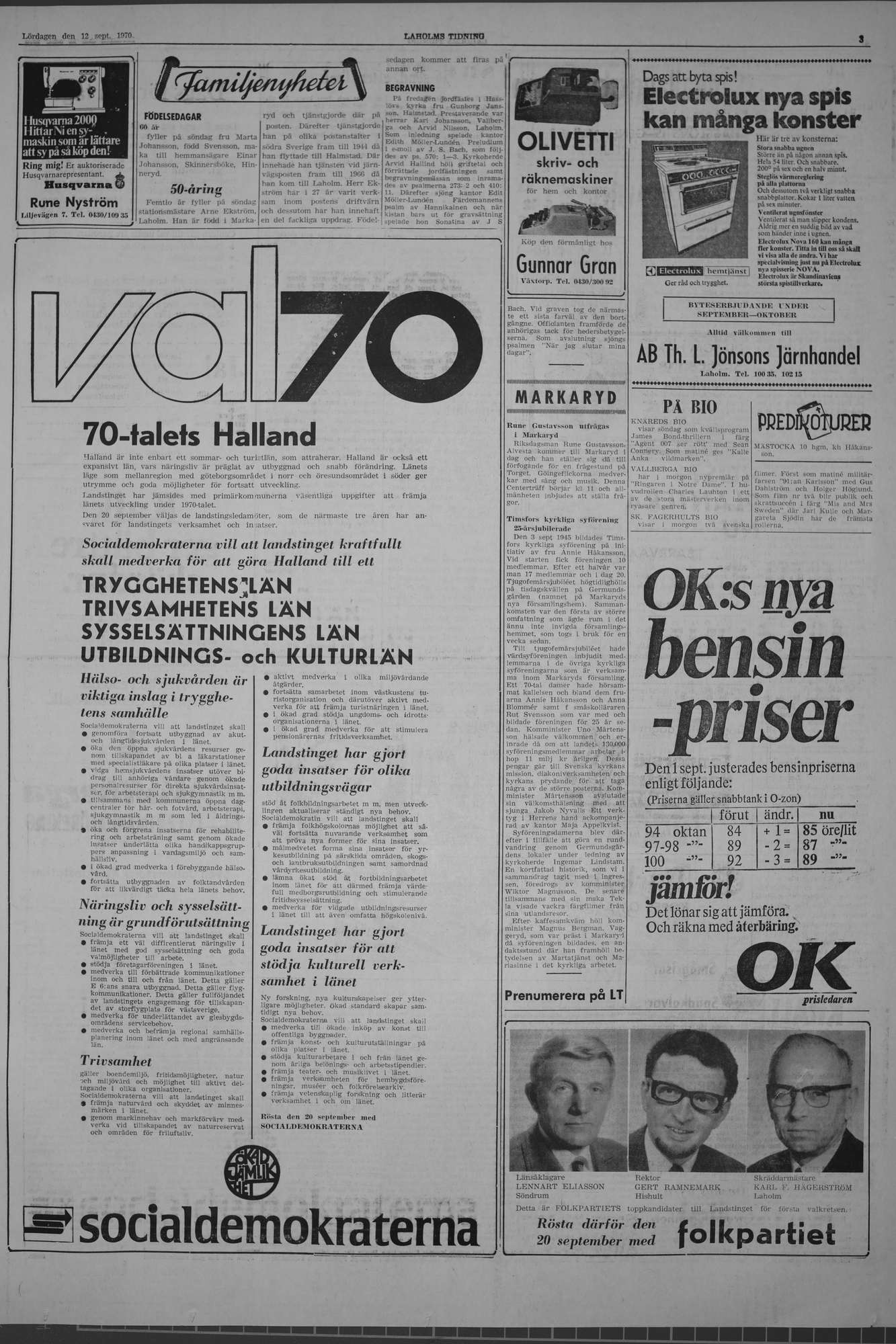 Laholms Tidning Lördag 12 september 1970, sida 3