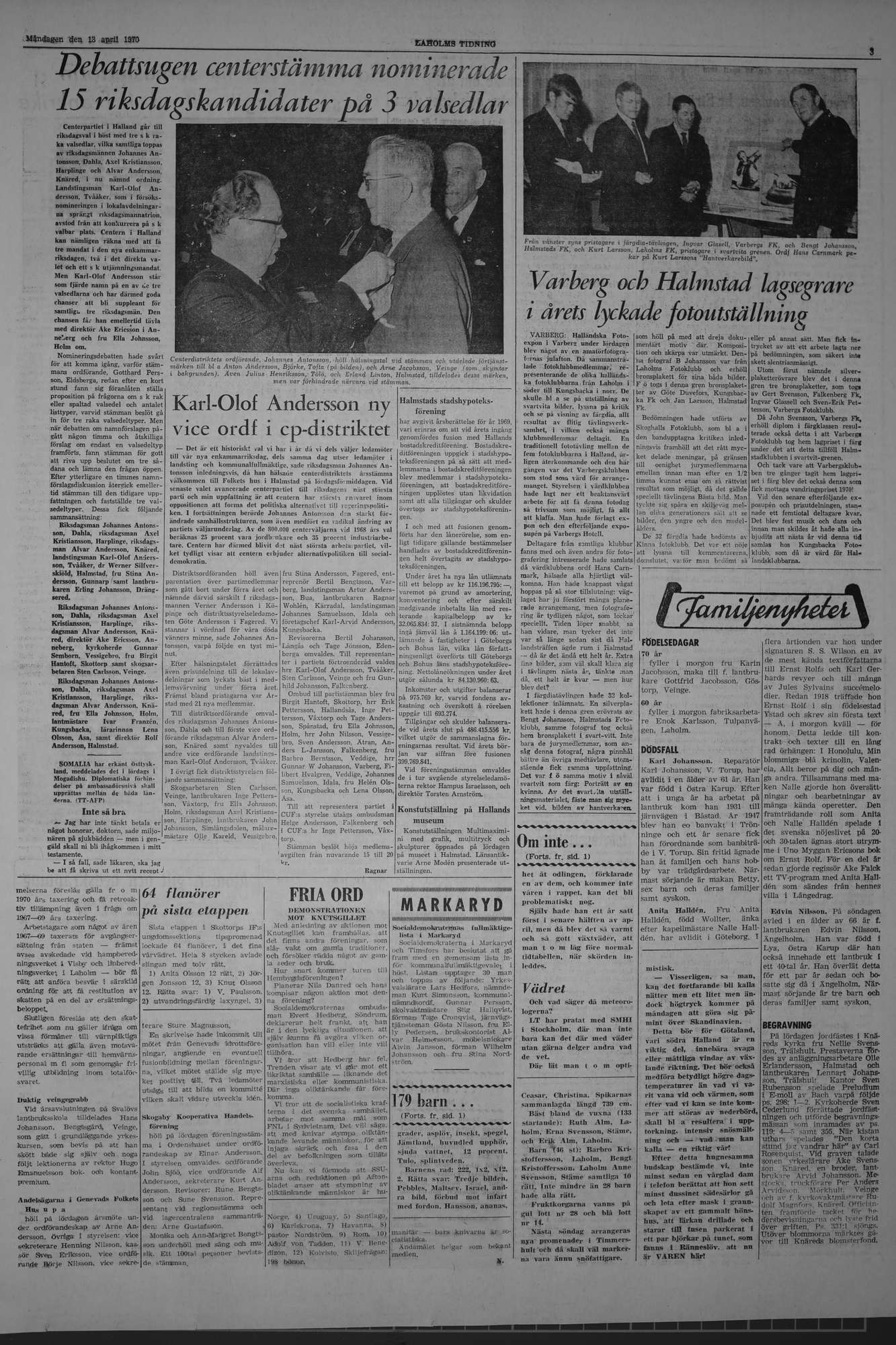 Laholms Tidning Måndag 13 april 1970, sida 3