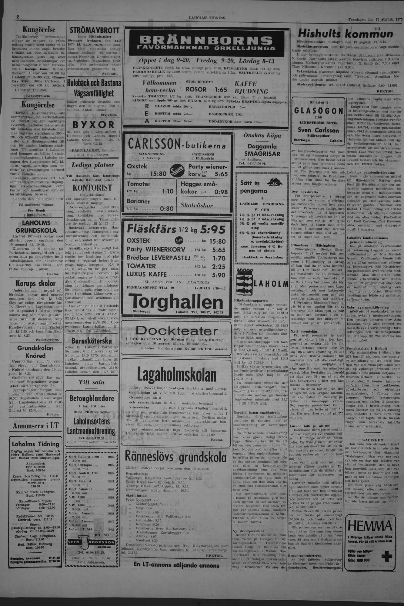 Laholms Tidning Torsdag 13 augusti 1970, sida 2