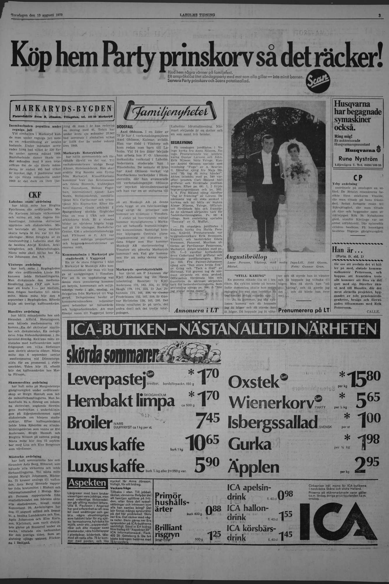 Laholms Tidning Torsdag 13 augusti 1970, sida 3