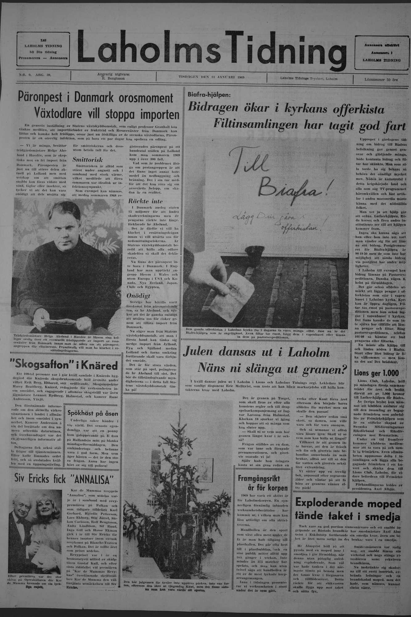 Laholms Tidning Tisdag 13 januari 1970, sida 1