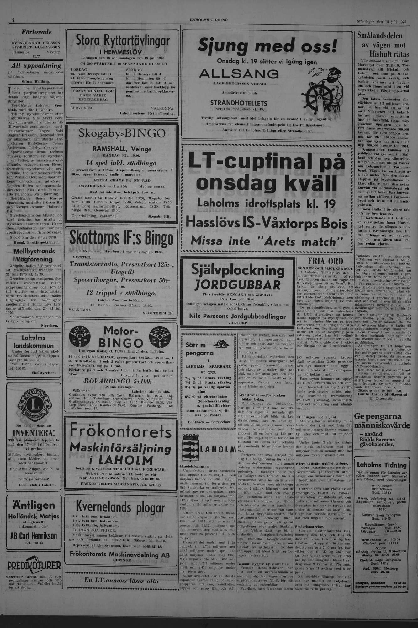 Laholms Tidning Måndag 13 juli 1970, sida 2