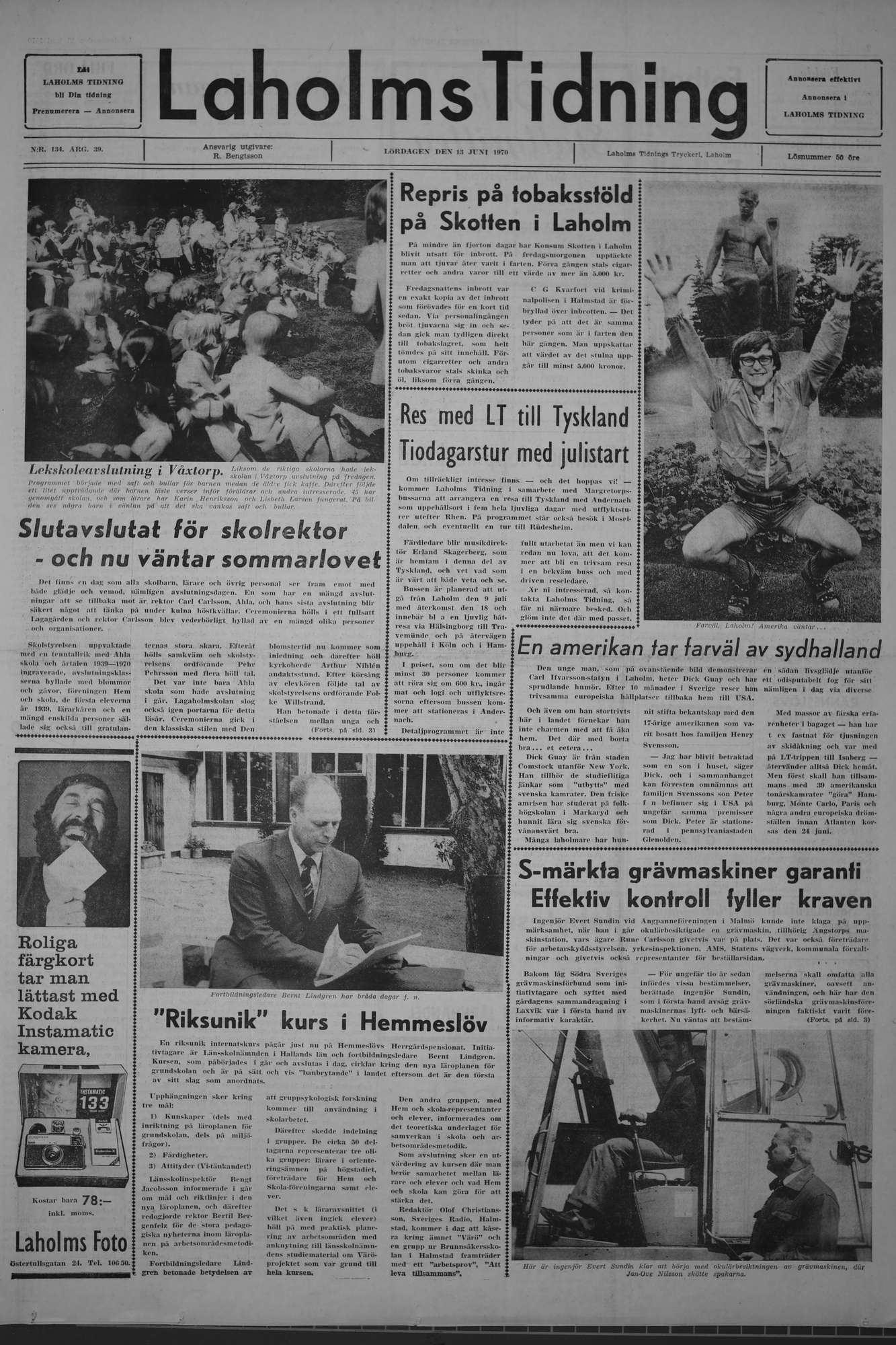 Laholms Tidning Lördag 13 juni 1970, sida 1