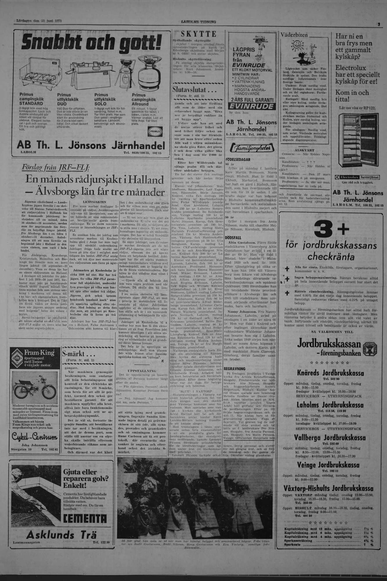 Laholms Tidning Lördag 13 juni 1970, sida 3