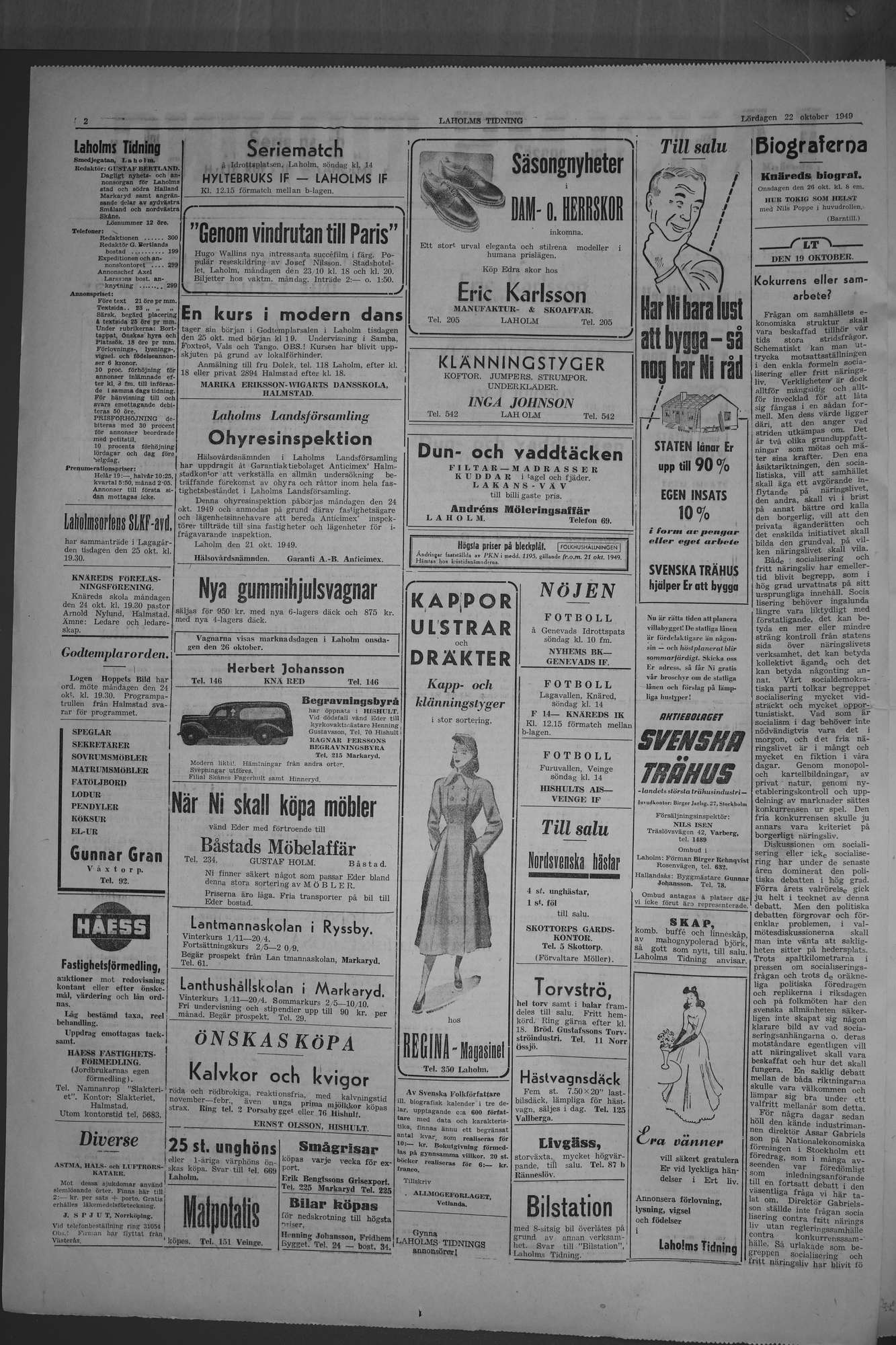 Laholms Tidning Lördag 22 oktober 1949, sida 2