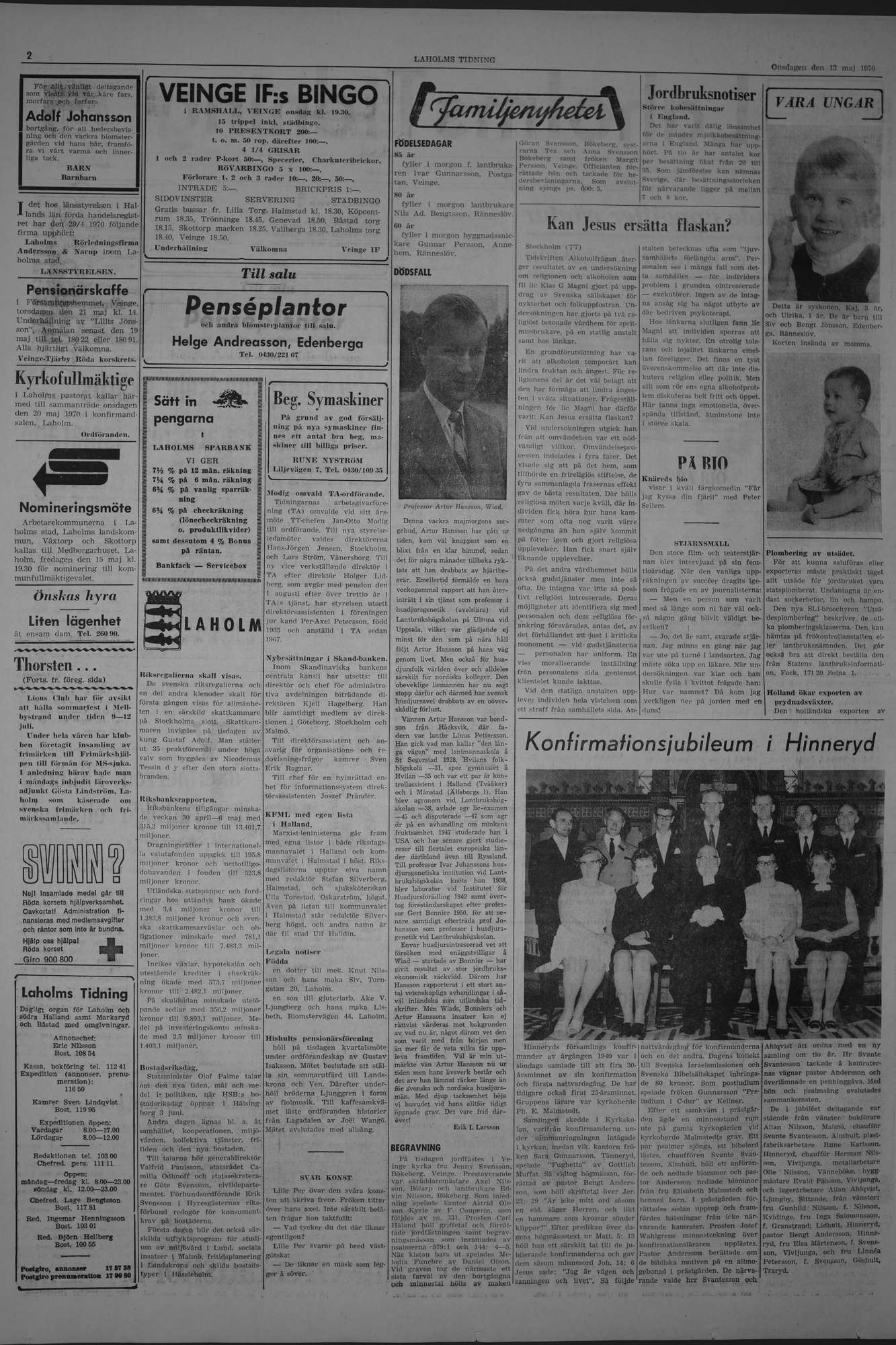 Laholms Tidning Onsdag 13 maj 1970, sida 2