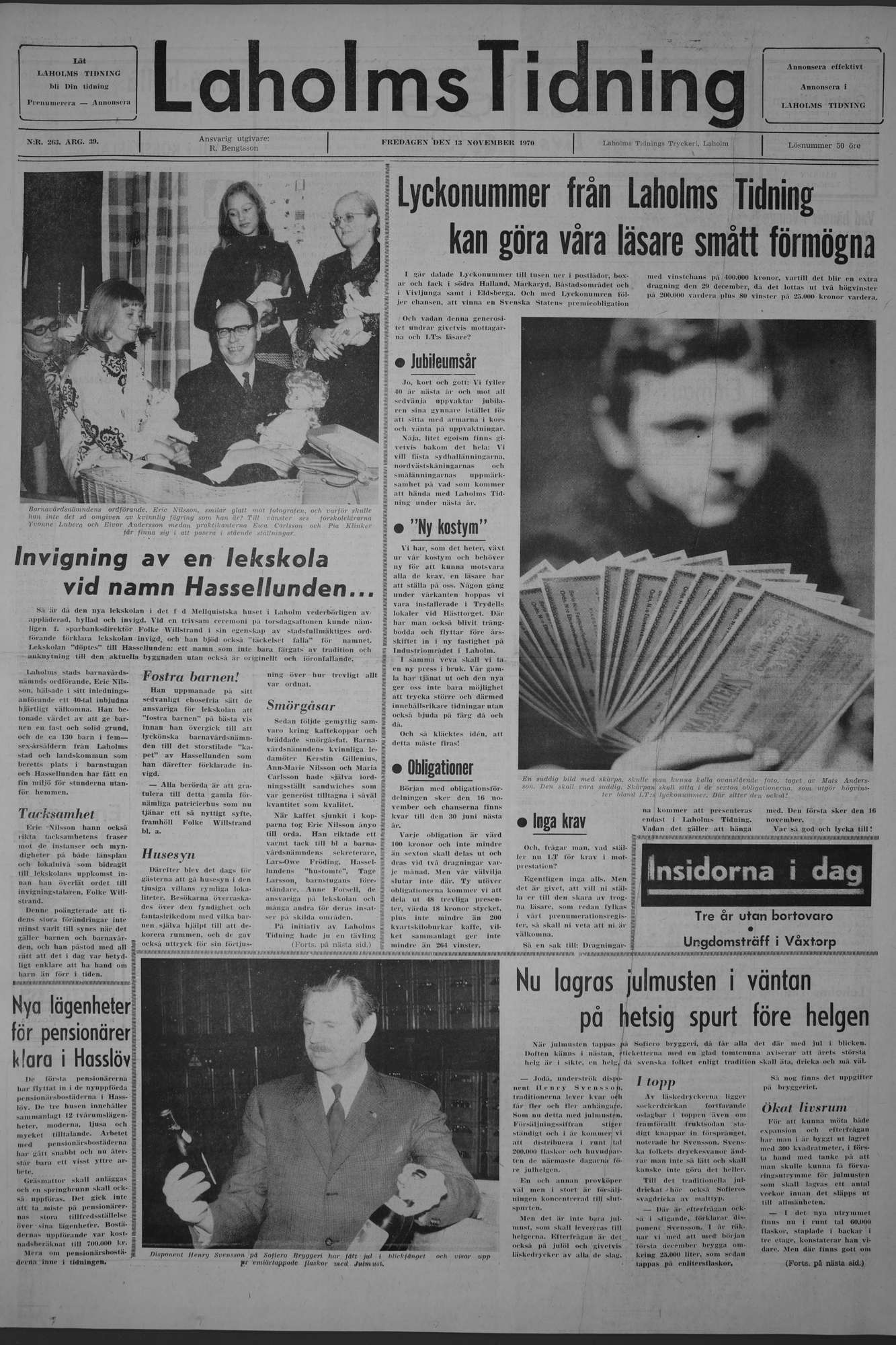 Laholms Tidning Fredag 13 november 1970, sida 1