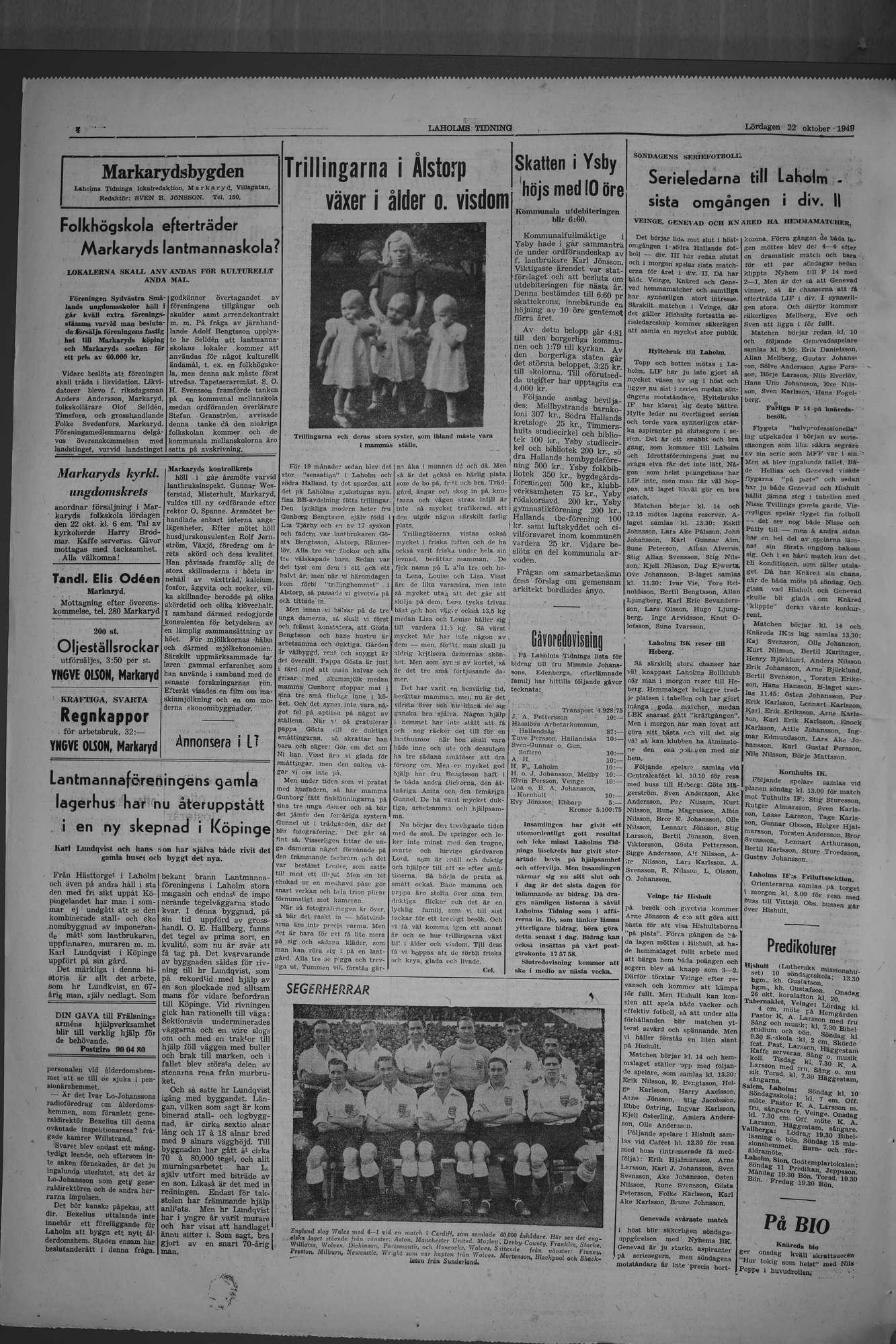 Laholms Tidning Lördag 22 oktober 1949, sida 4