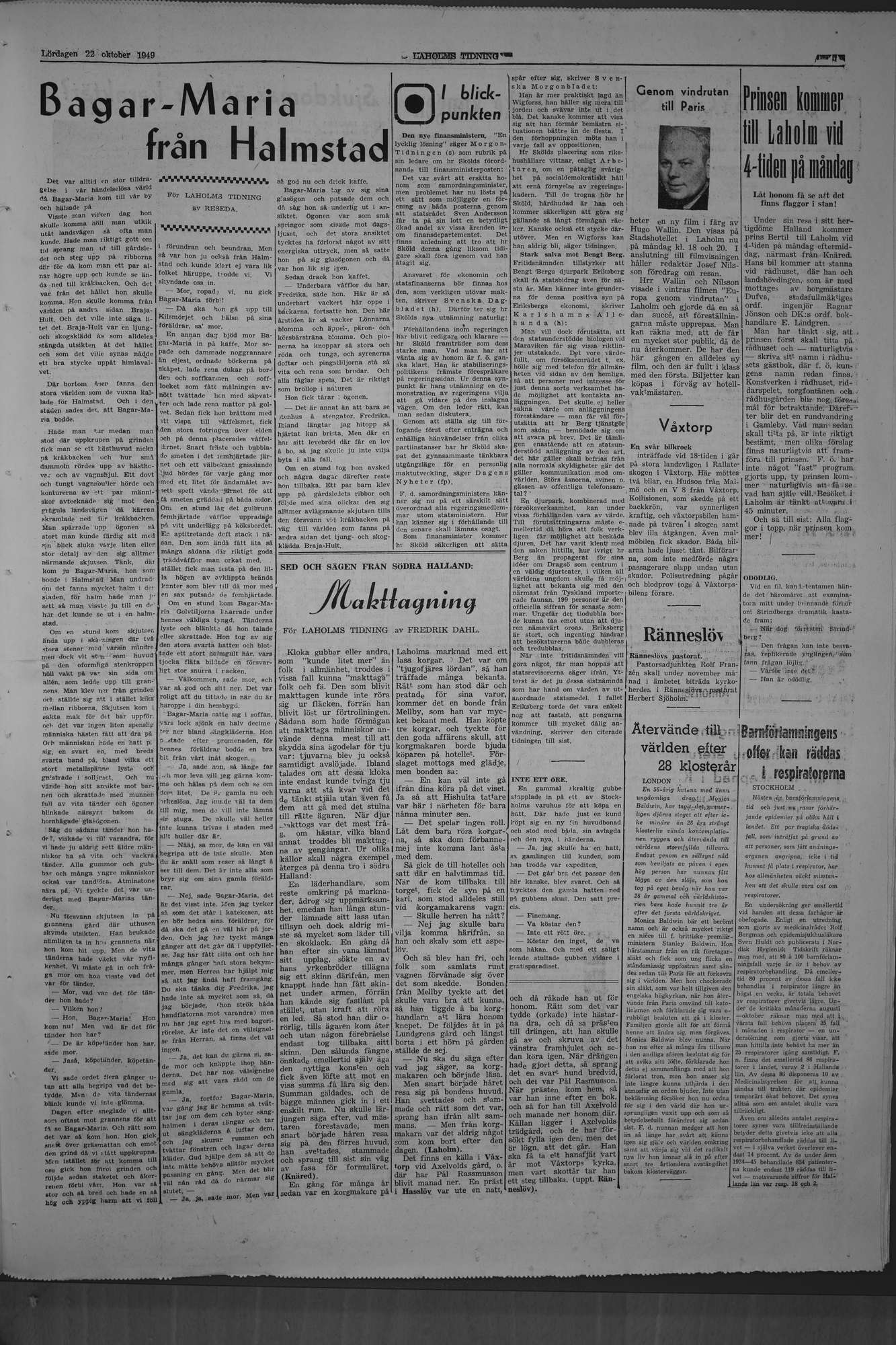 Laholms Tidning Lördag 22 oktober 1949, sida 5