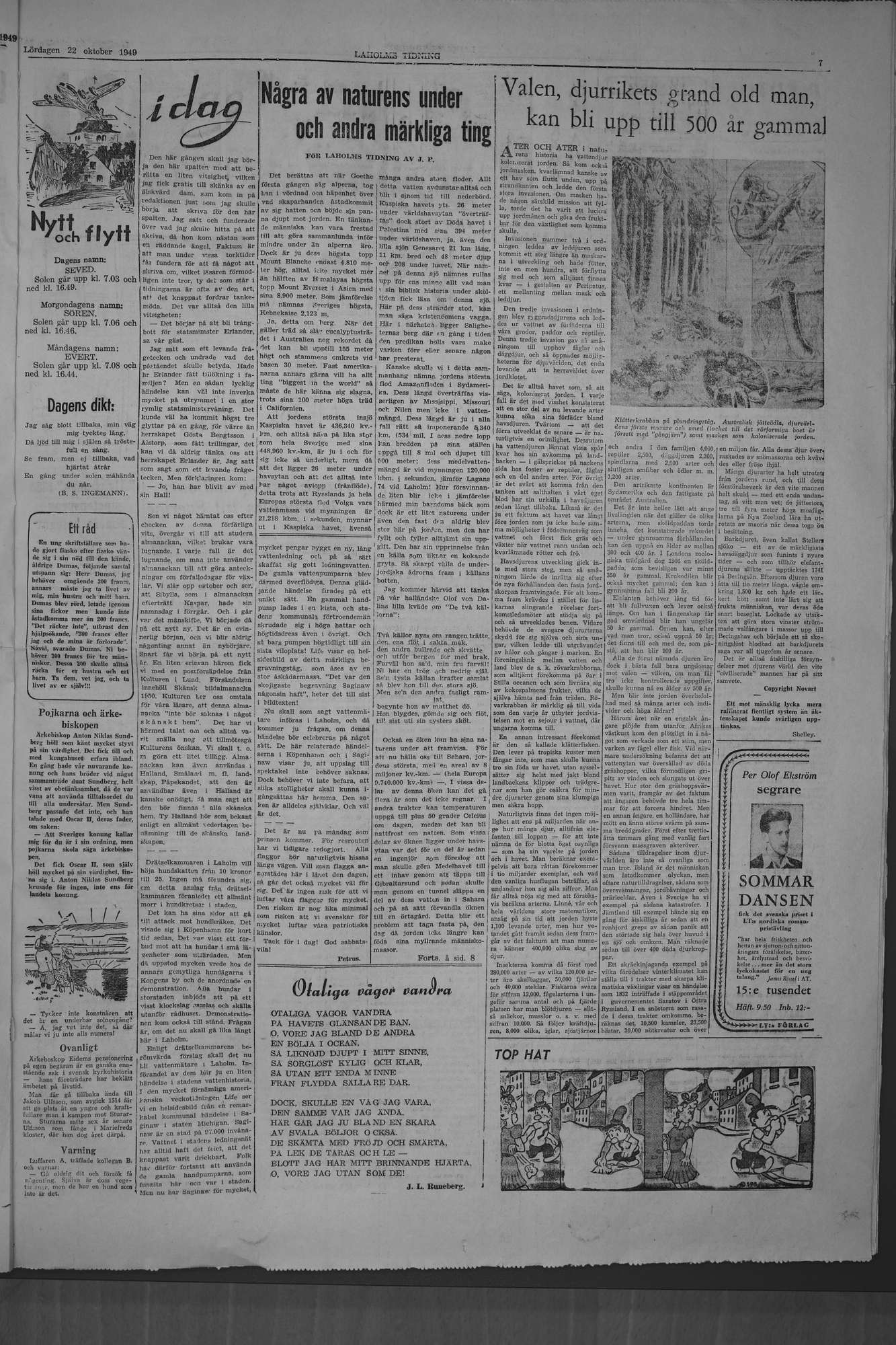 Laholms Tidning Lördag 22 oktober 1949, sida 7