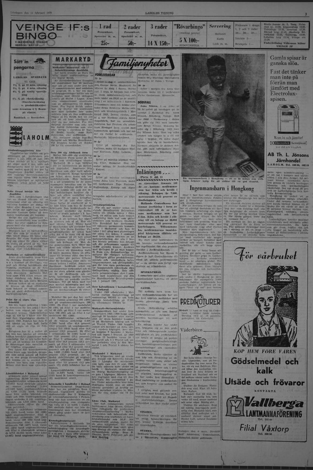 Laholms Tidning Lördag 14 februari 1970, sida 3