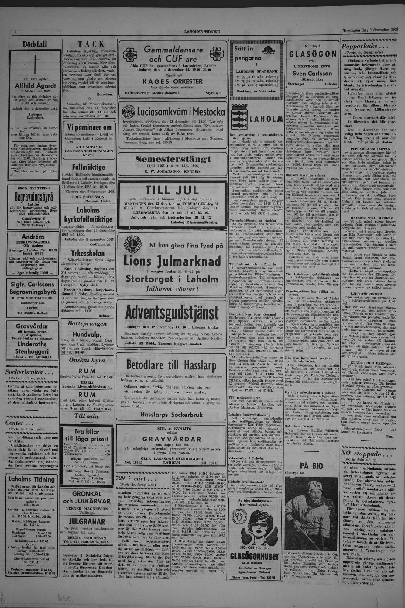 Laholms Tidning Torsdag 9 december 1965, sida 2