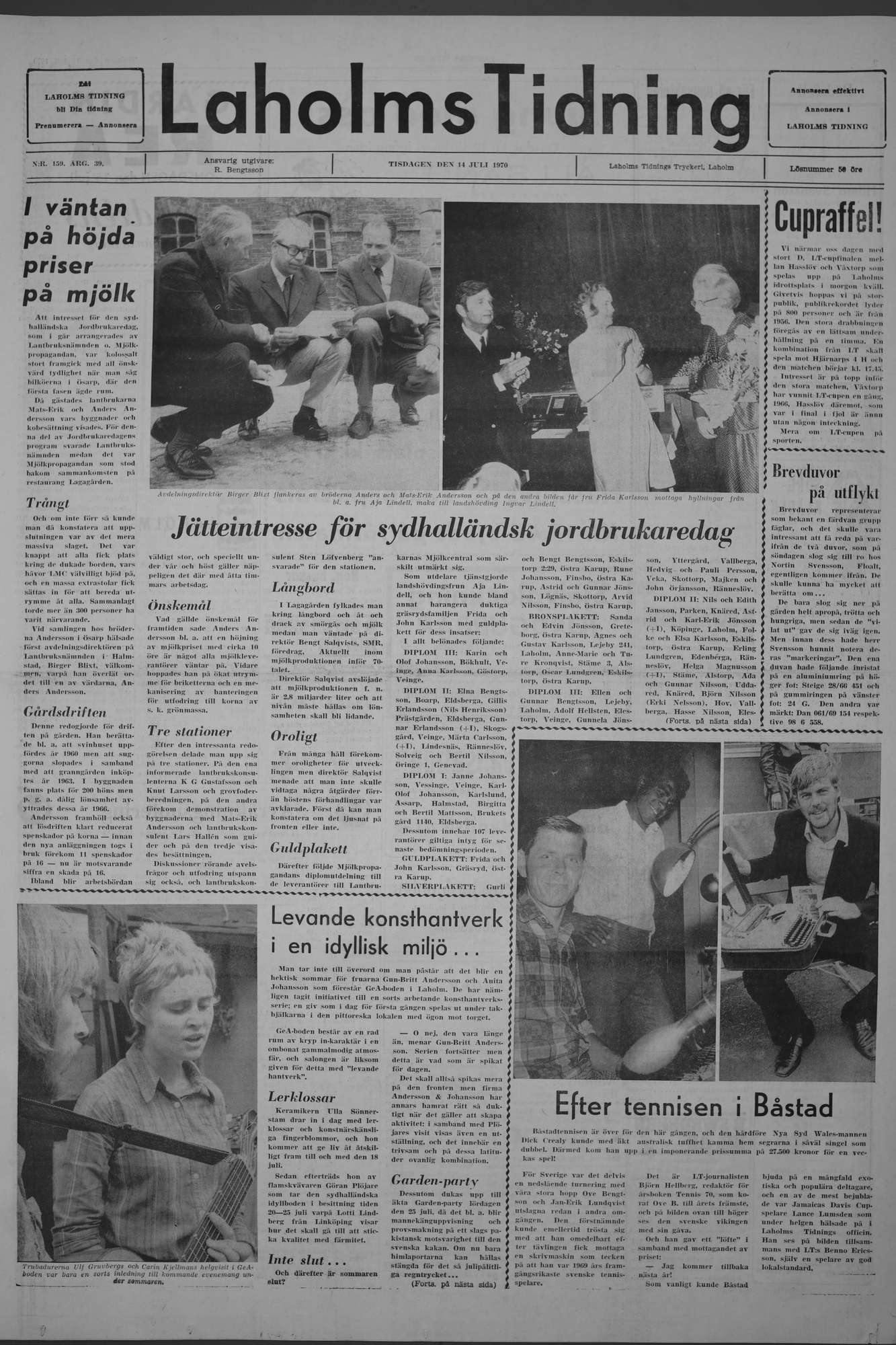 Laholms Tidning Tisdag 14 juli 1970, sida 1