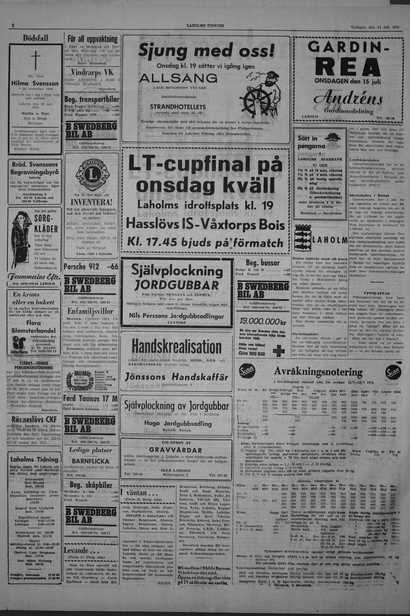 Laholms Tidning Tisdag 14 juli 1970, sida 2