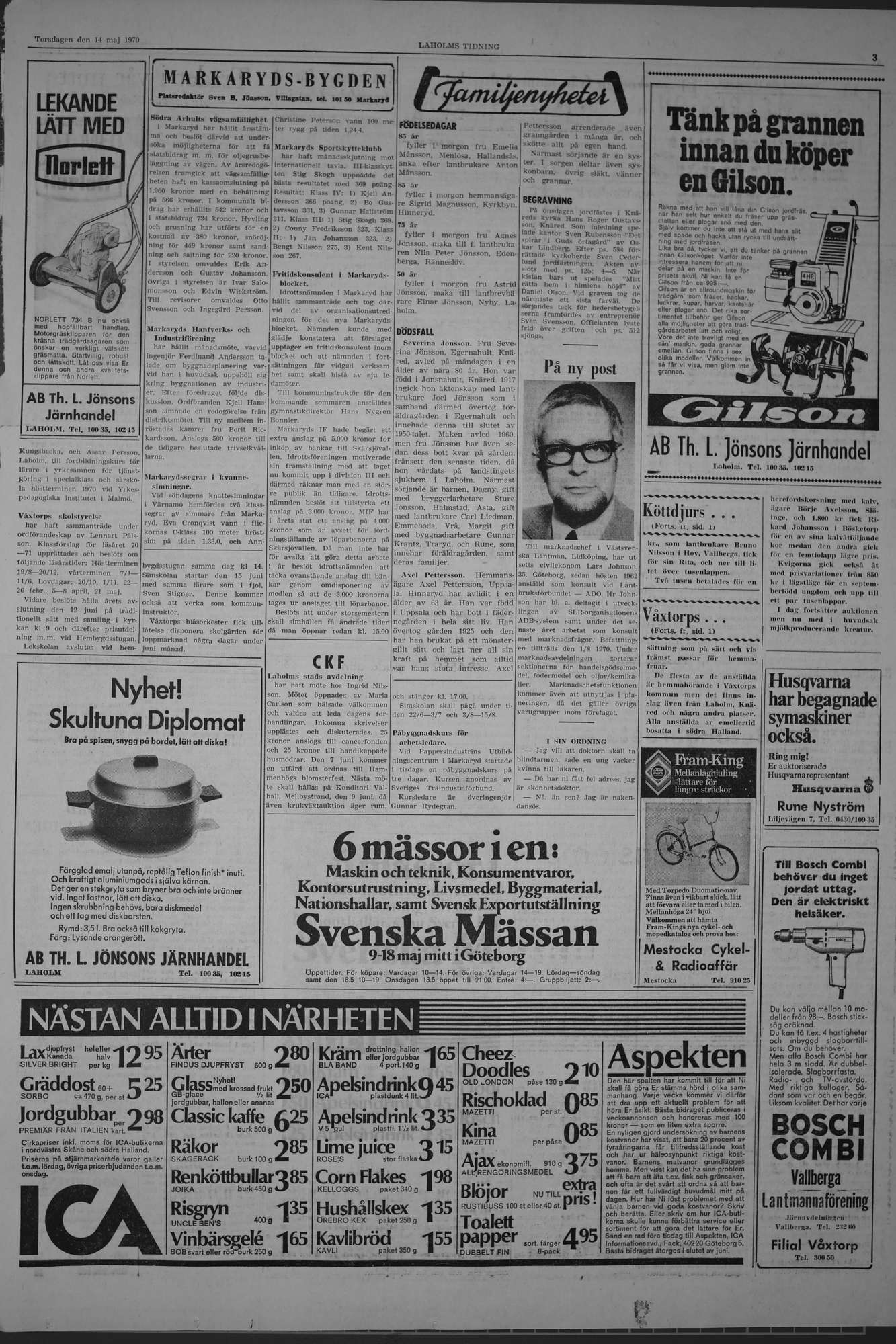 Laholms Tidning Torsdag 14 maj 1970, sida 3