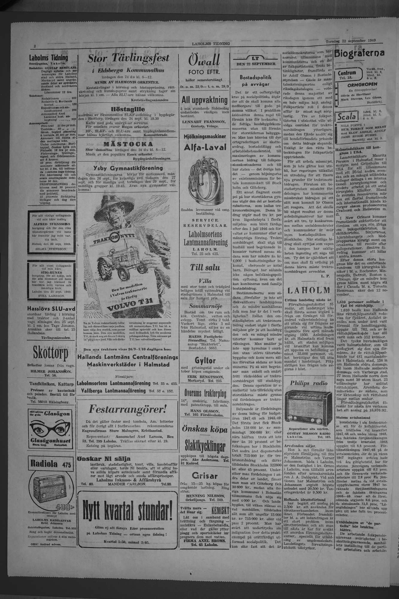 Laholms Tidning Torsdag 22 september 1949, sida 2