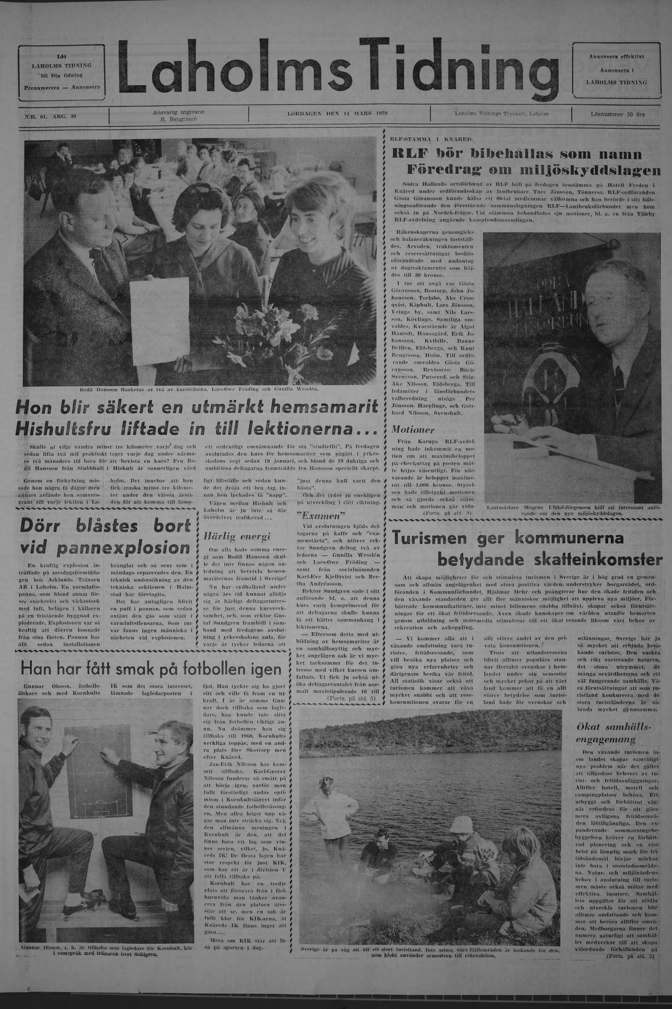 Laholms Tidning Lördag 14 mars 1970, sida 1
