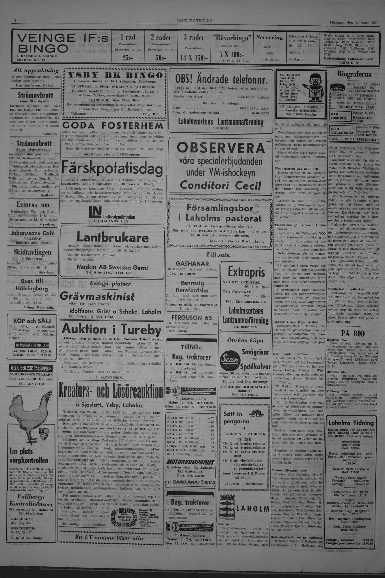 Laholms Tidning Lördag 14 mars 1970, sida 2