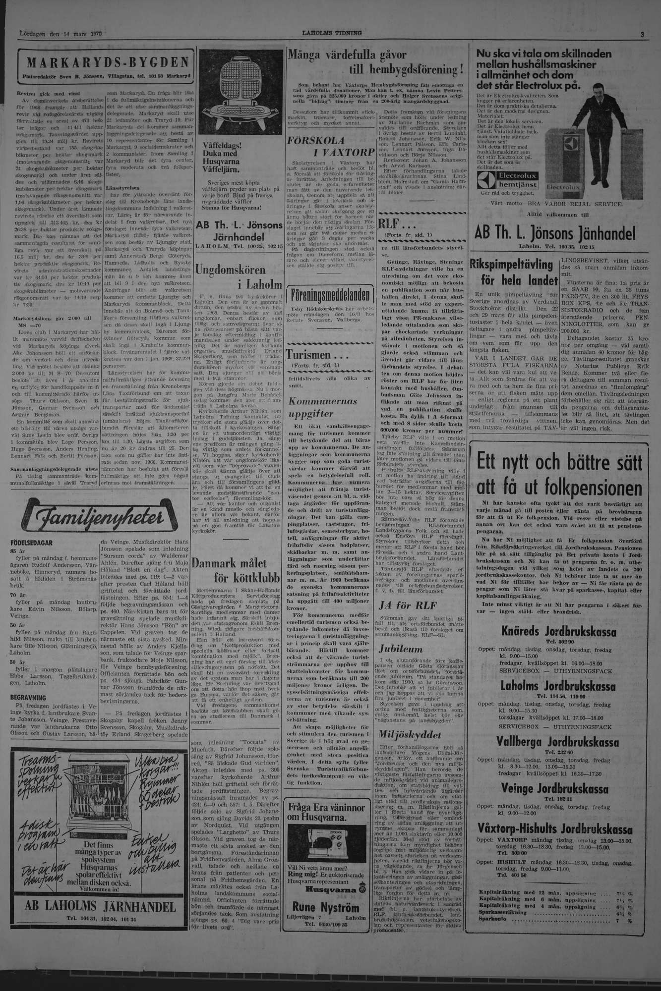 Laholms Tidning Lördag 14 mars 1970, sida 3