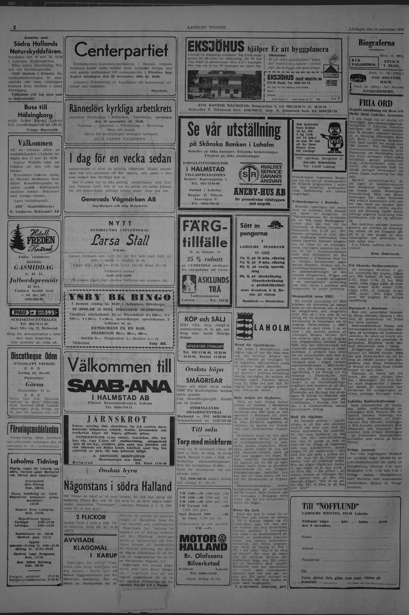 Laholms Tidning Lördag 14 november 1970, sida 2