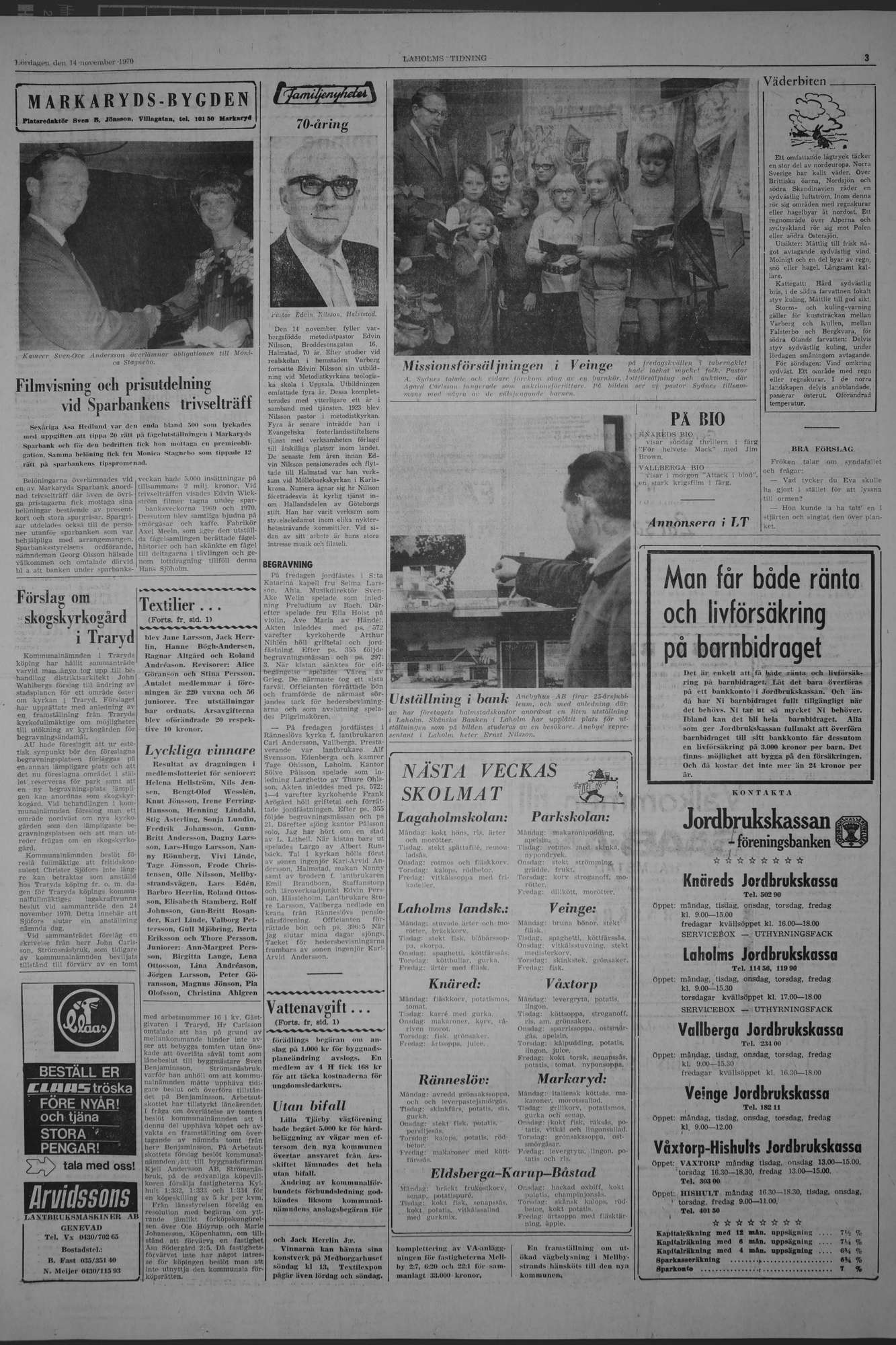 Laholms Tidning Lördag 14 november 1970, sida 3