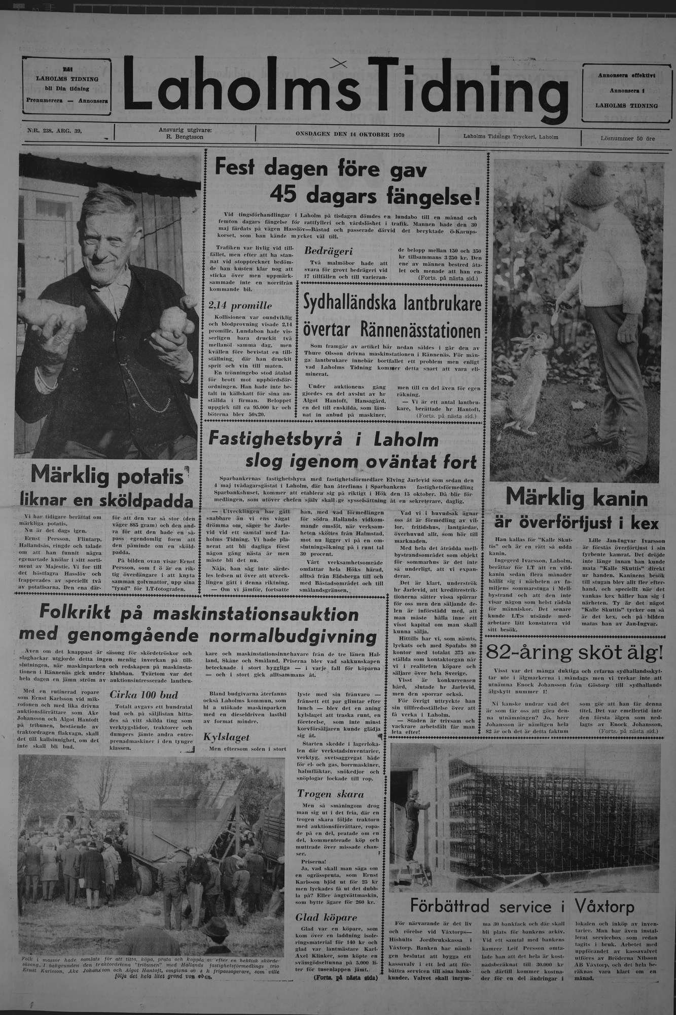 Laholms Tidning Onsdag 14 oktober 1970, sida 1