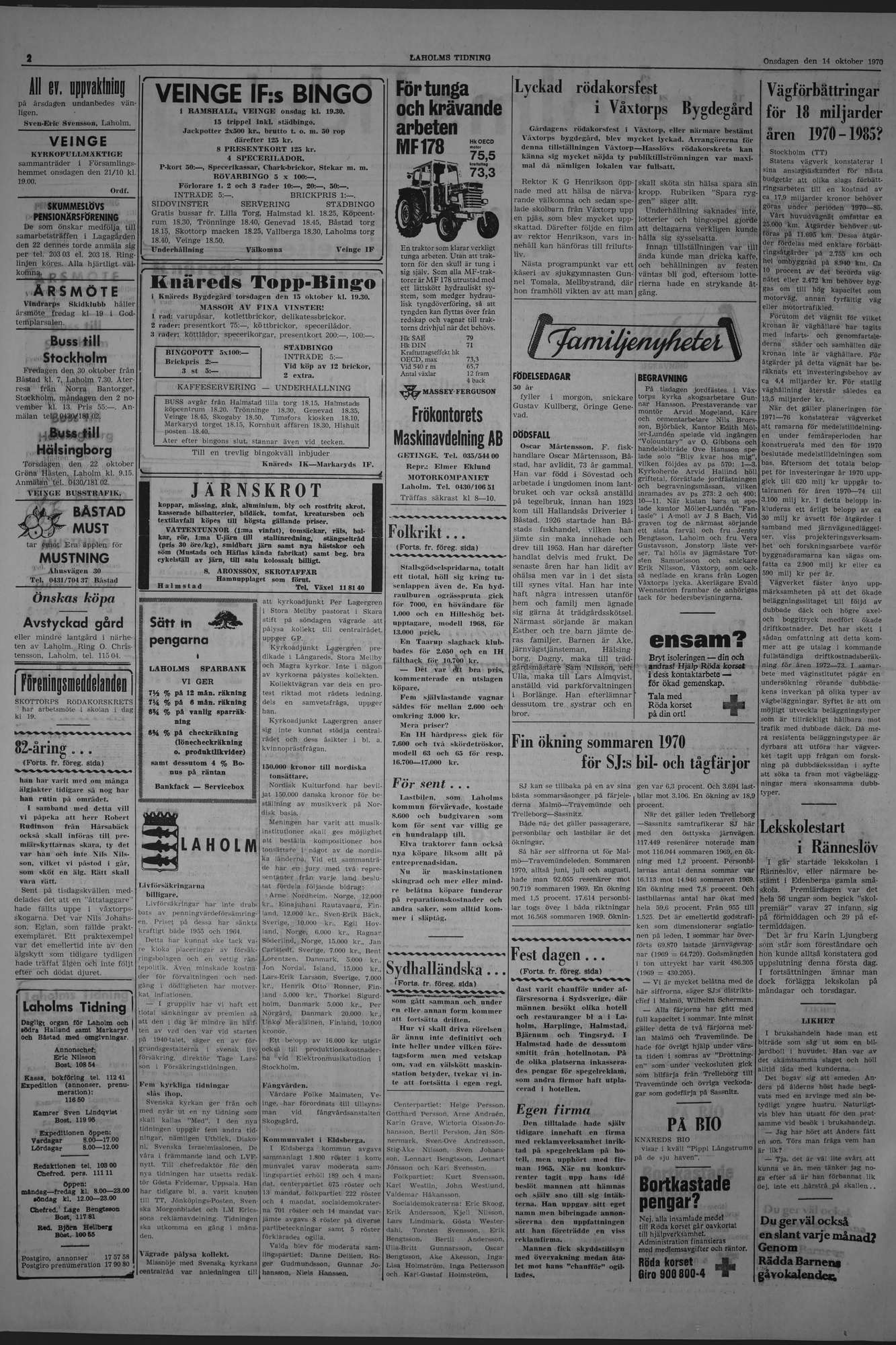 Laholms Tidning Onsdag 14 oktober 1970, sida 2