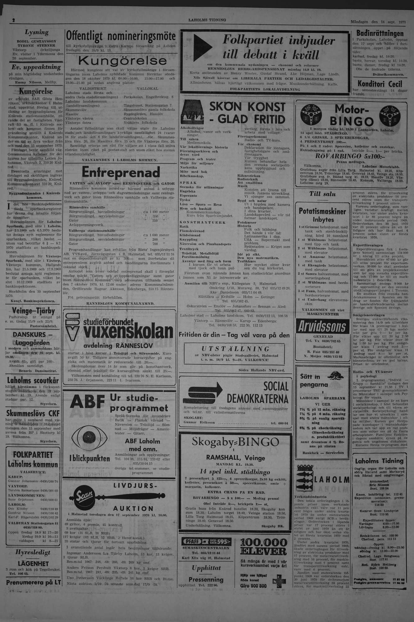 Laholms Tidning Måndag 14 september 1970, sida 2