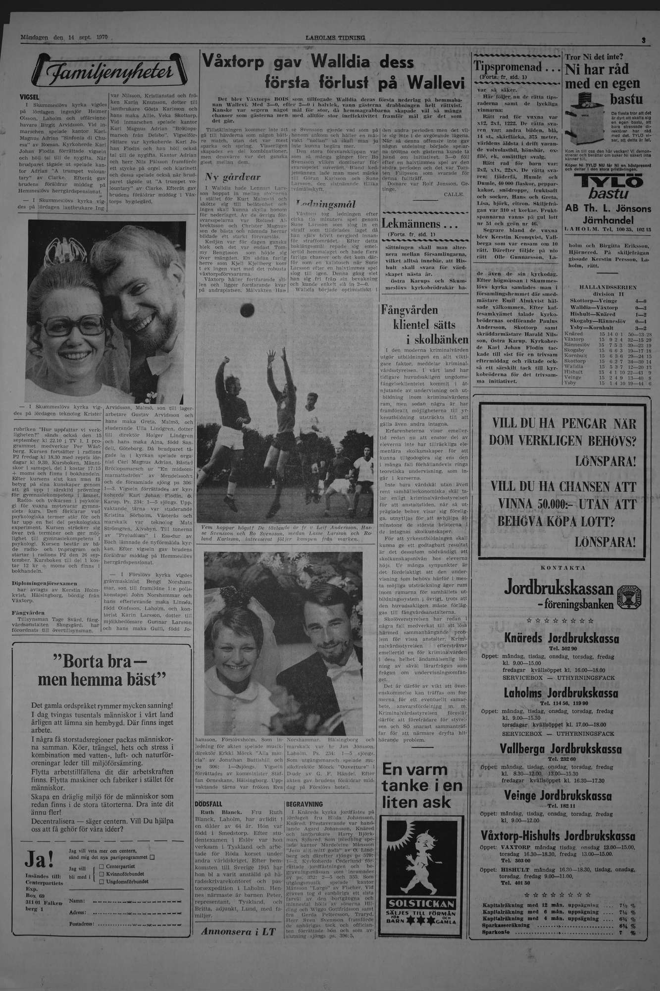 Laholms Tidning Måndag 14 september 1970, sida 3