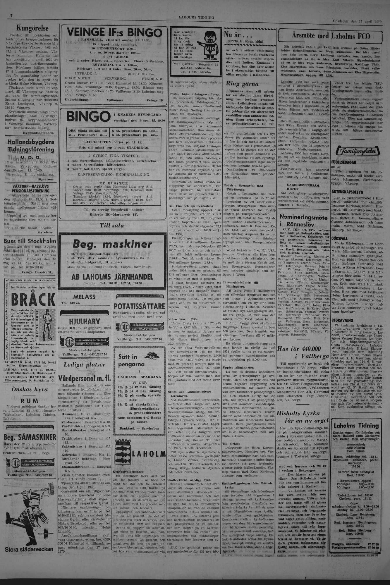 Laholms Tidning Onsdag 15 april 1970, sida 2