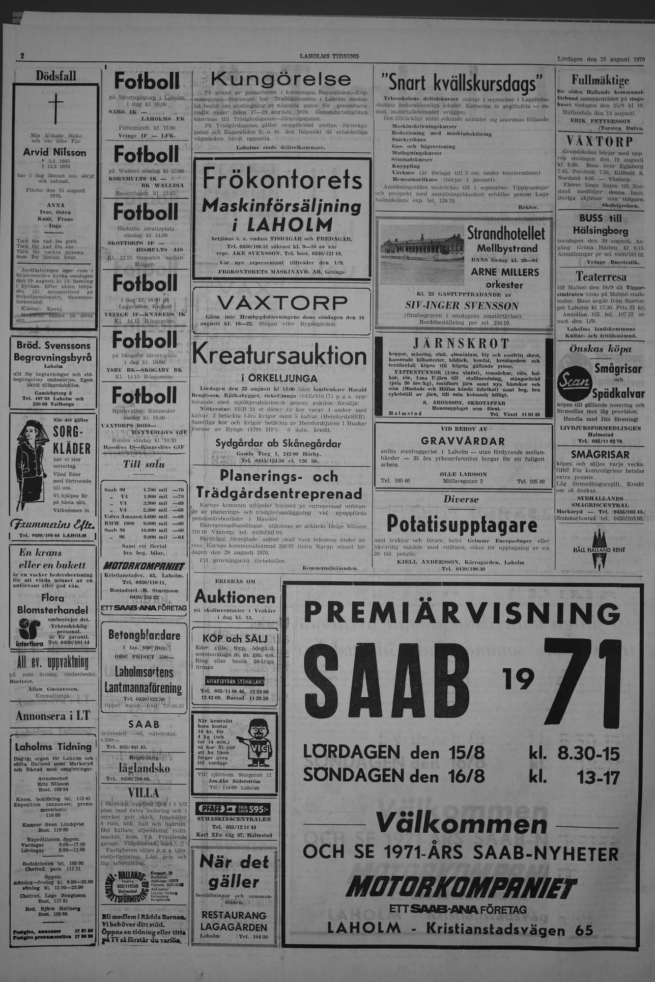 Laholms Tidning Lördag 15 augusti 1970, sida 2