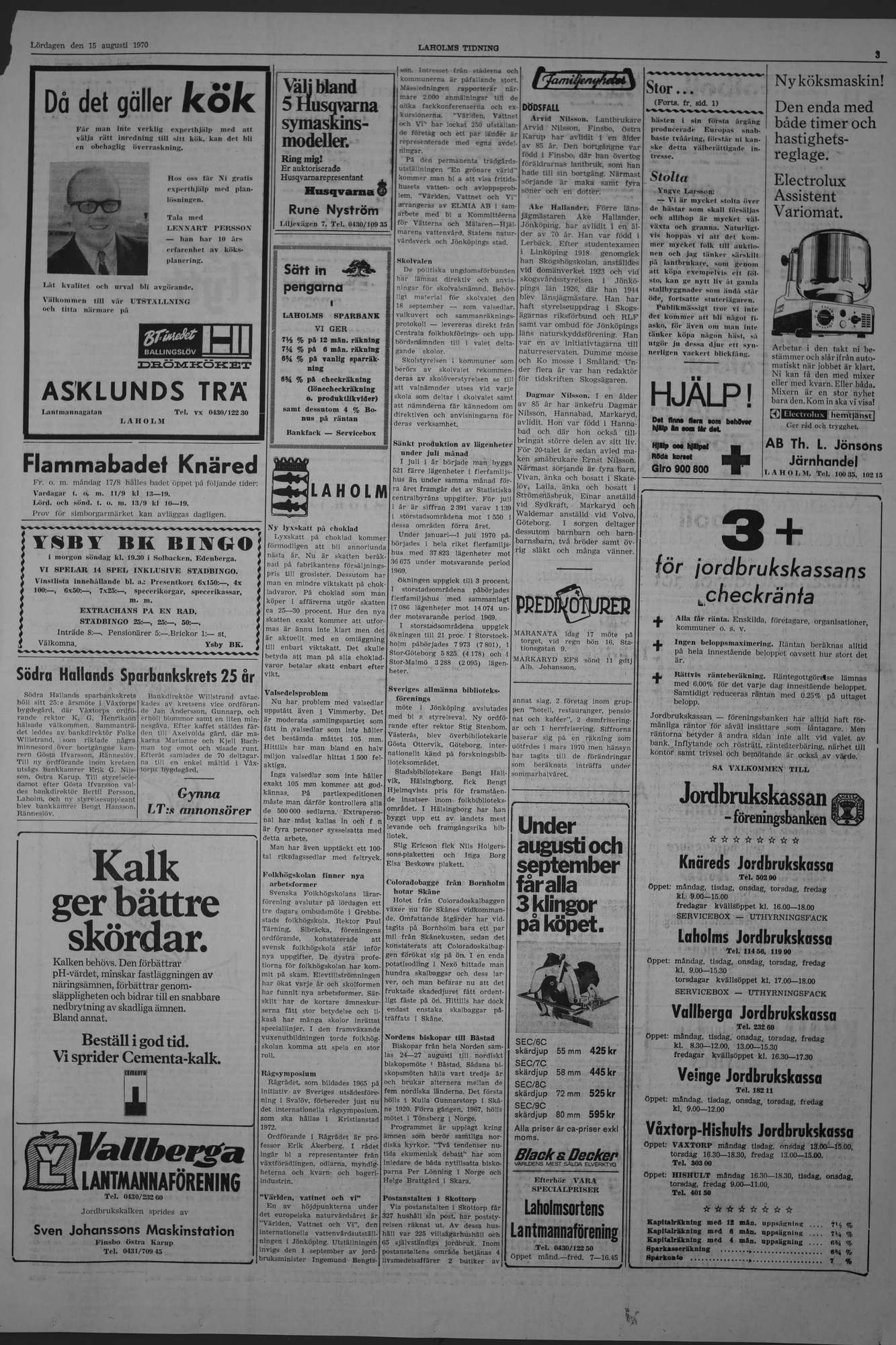 Laholms Tidning Lördag 15 augusti 1970, sida 3