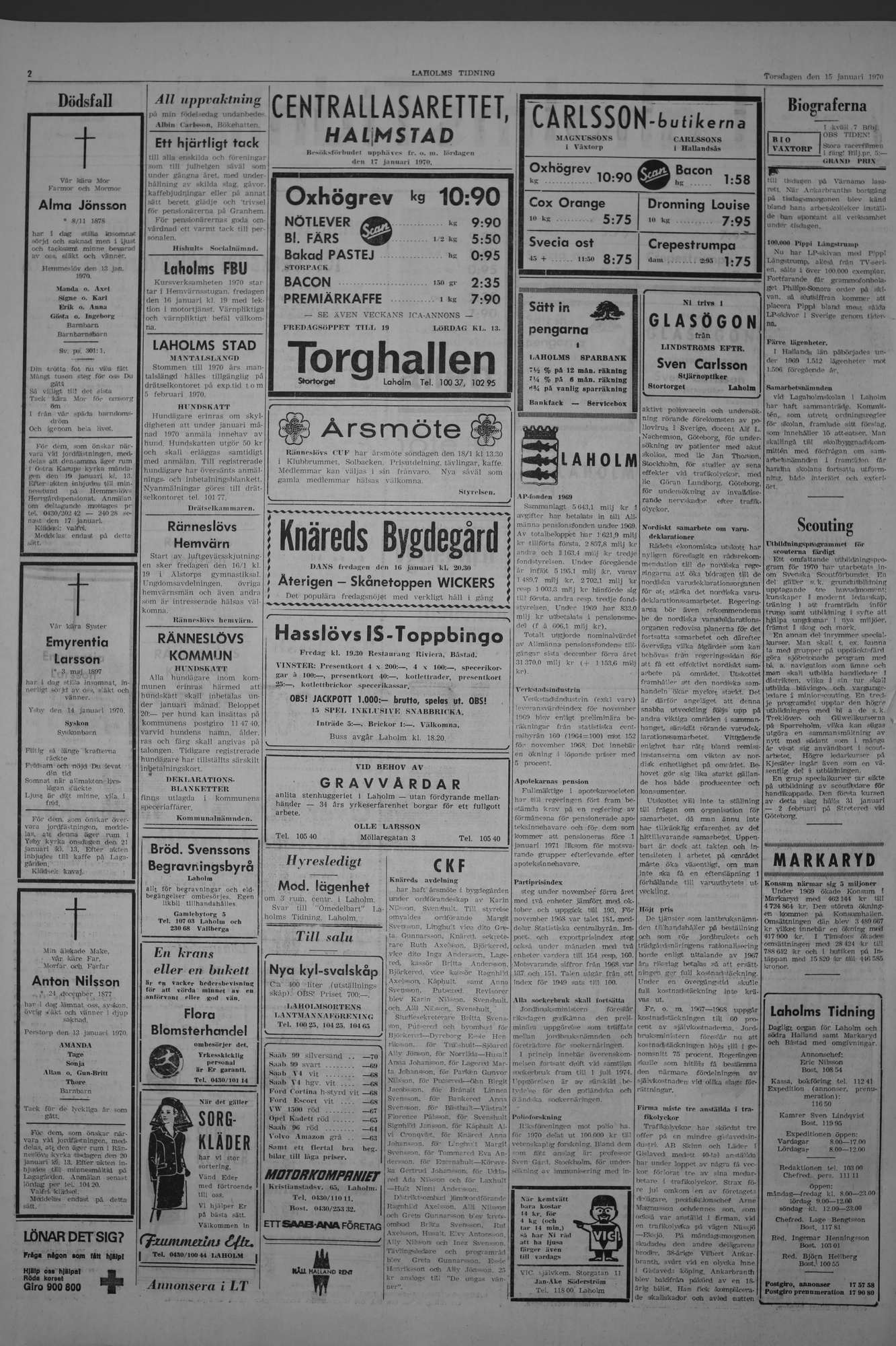 Laholms Tidning Torsdag 15 januari 1970, sida 2