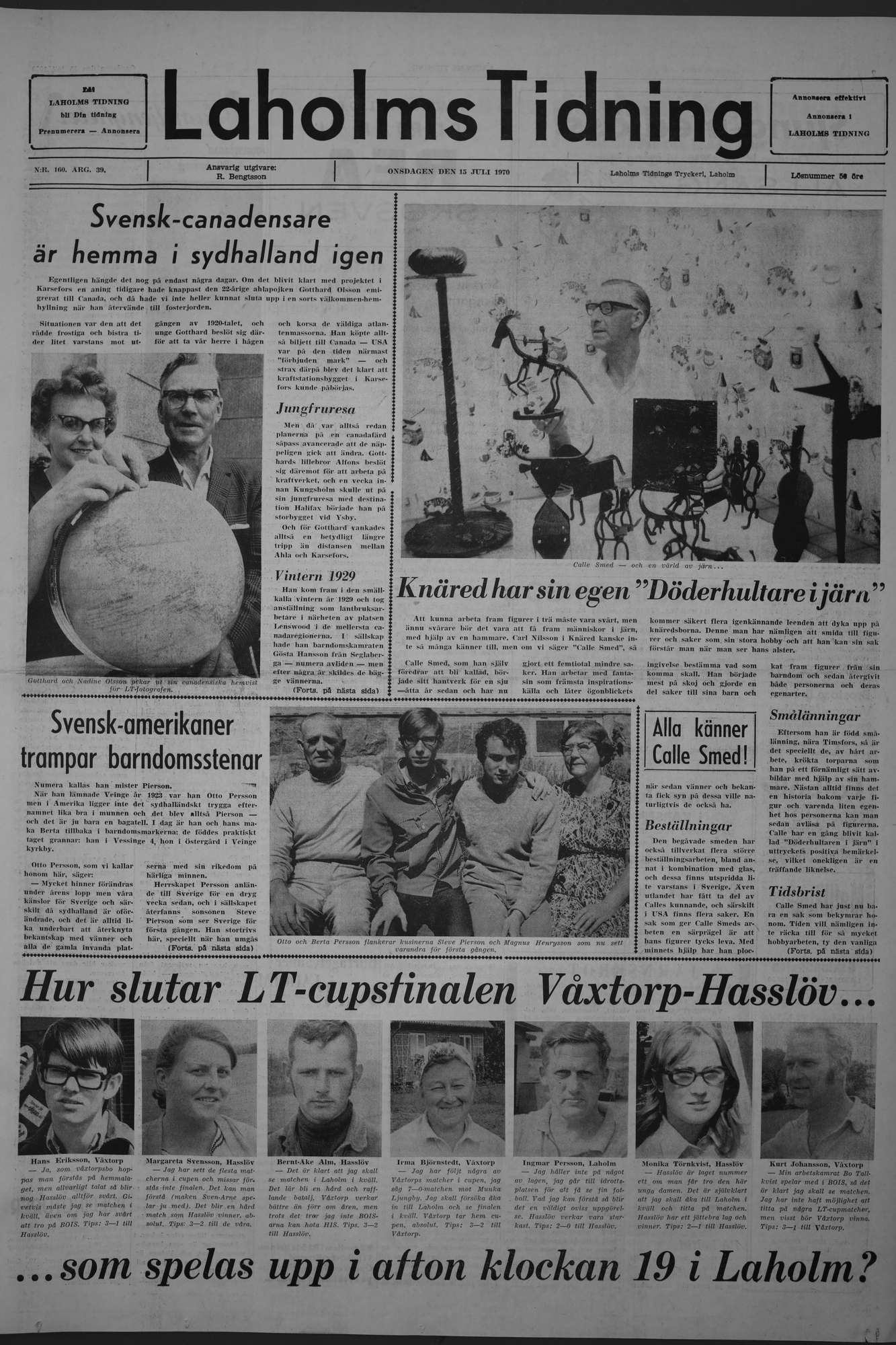 Laholms Tidning Onsdag 15 juli 1970, sida 1