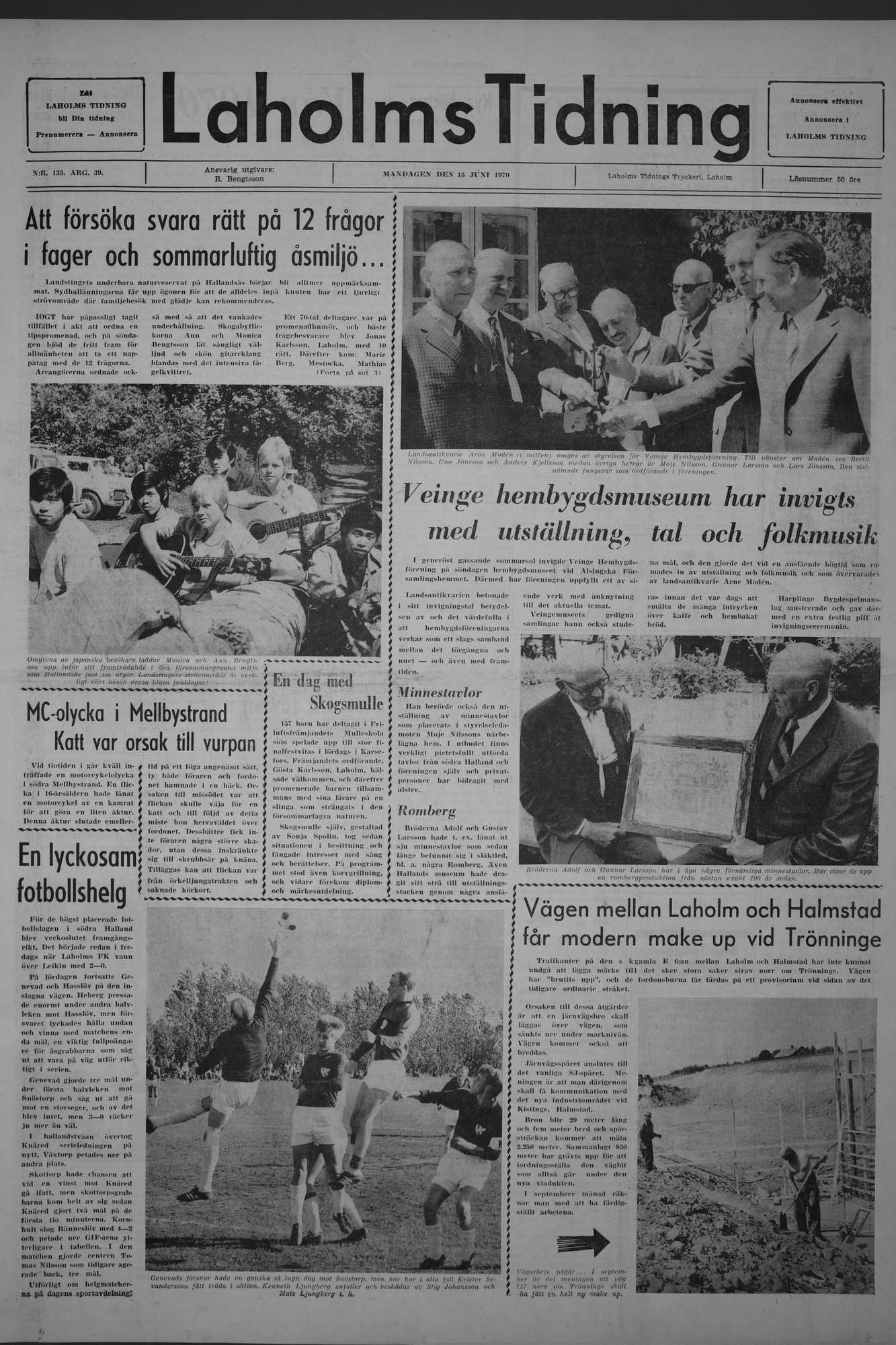 Laholms Tidning Måndag 15 juni 1970, sida 1