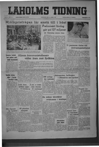 Förstasidan, Fredag 22 april 1949