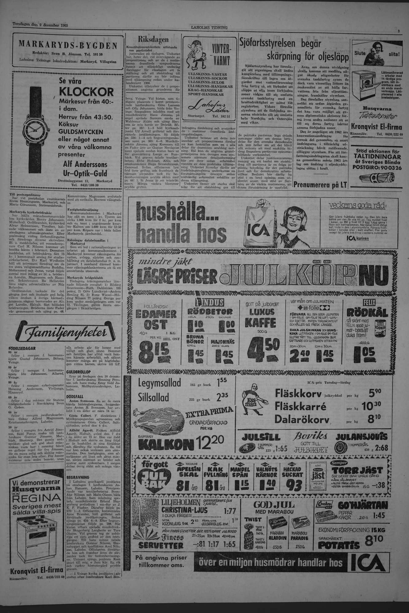 Laholms Tidning Torsdag 9 december 1965, sida 3