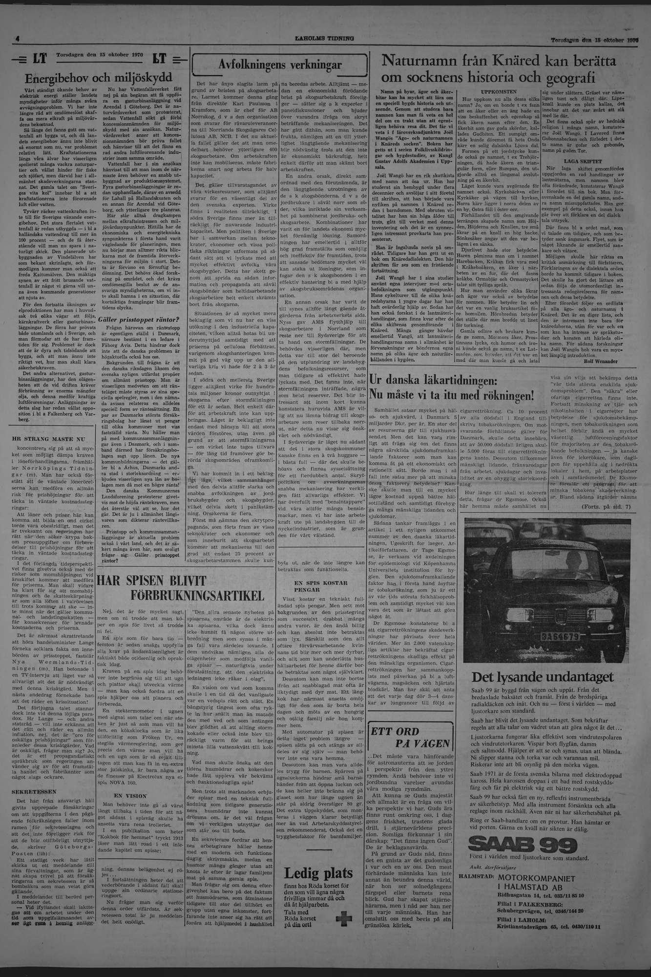 Laholms Tidning Torsdag 15 oktober 1970, sida 4
