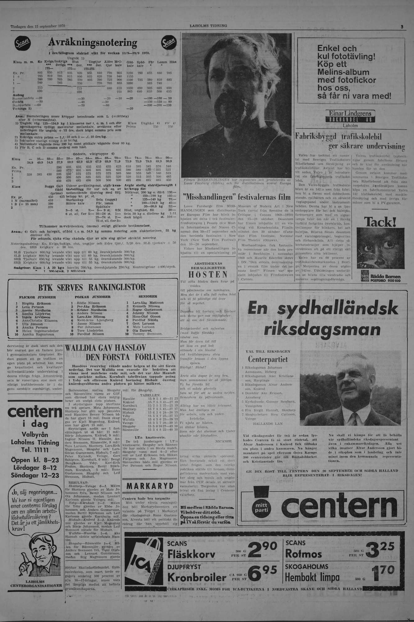 Laholms Tidning Tisdag 15 september 1970, sida 3