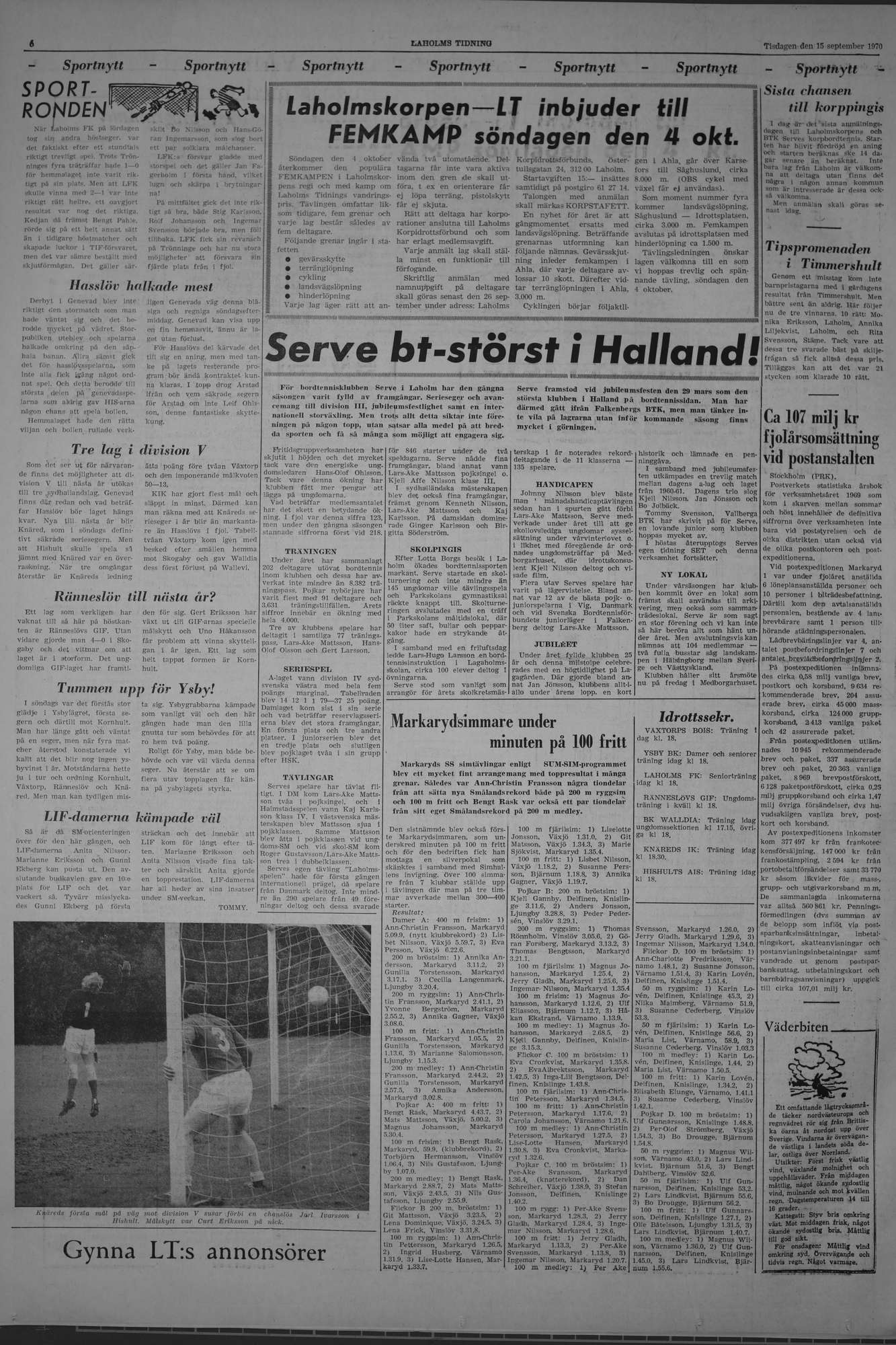 Laholms Tidning Tisdag 15 september 1970, sida 6