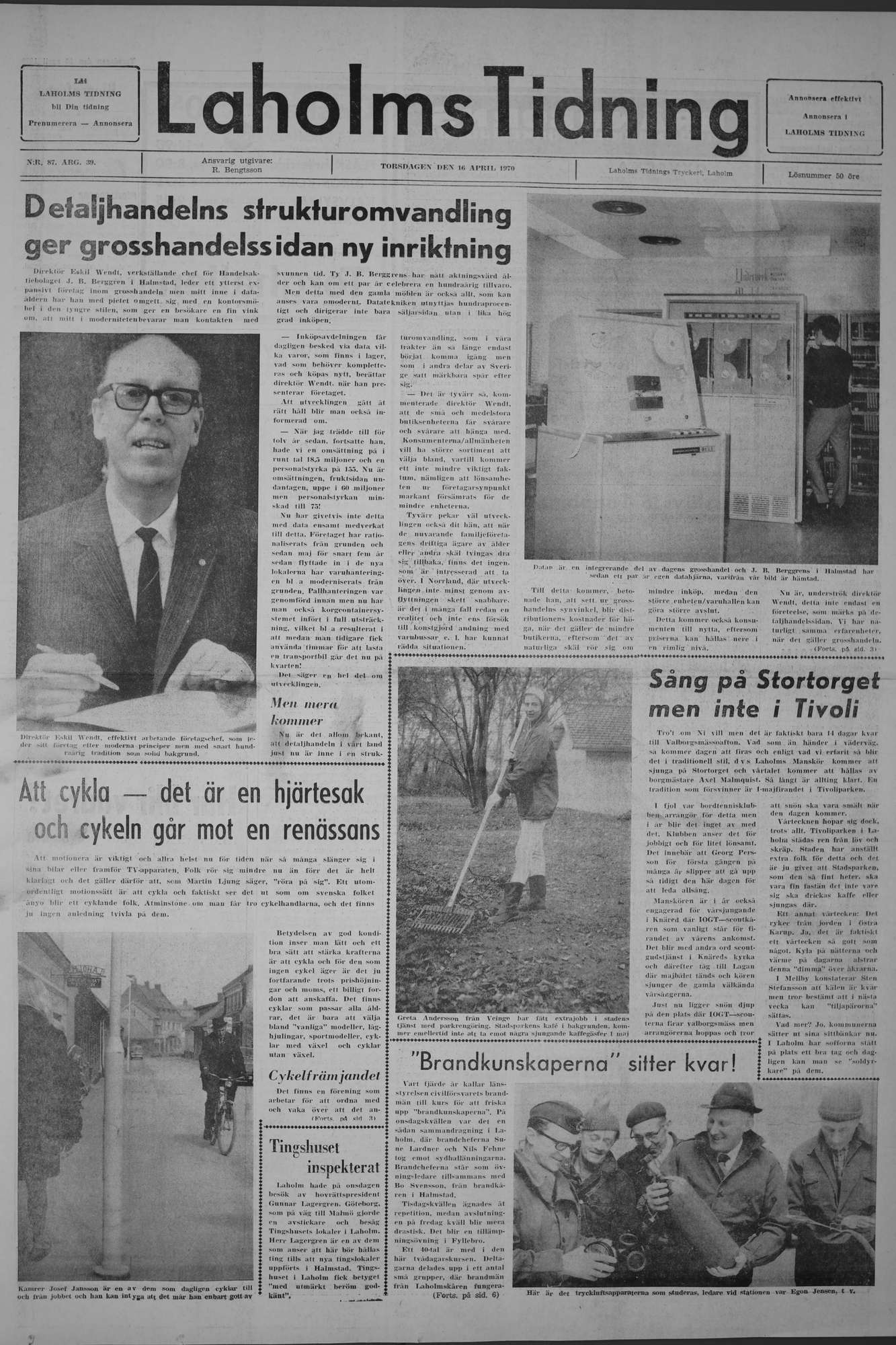 Laholms Tidning Torsdag 16 april 1970, sida 1